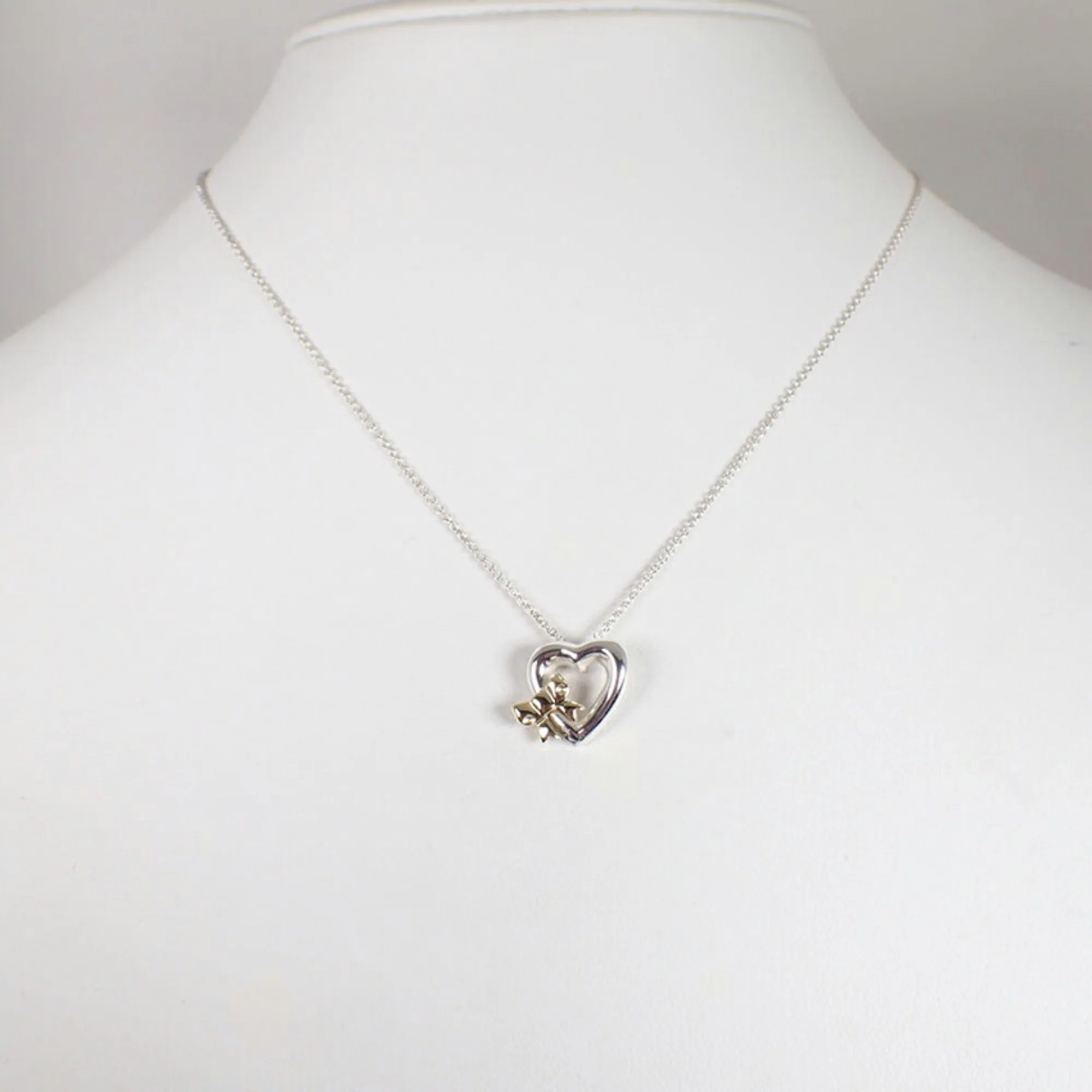 Heart Ribbon Pendant Necklace Sterling Silver and 18K Yellow Gold - Image 3