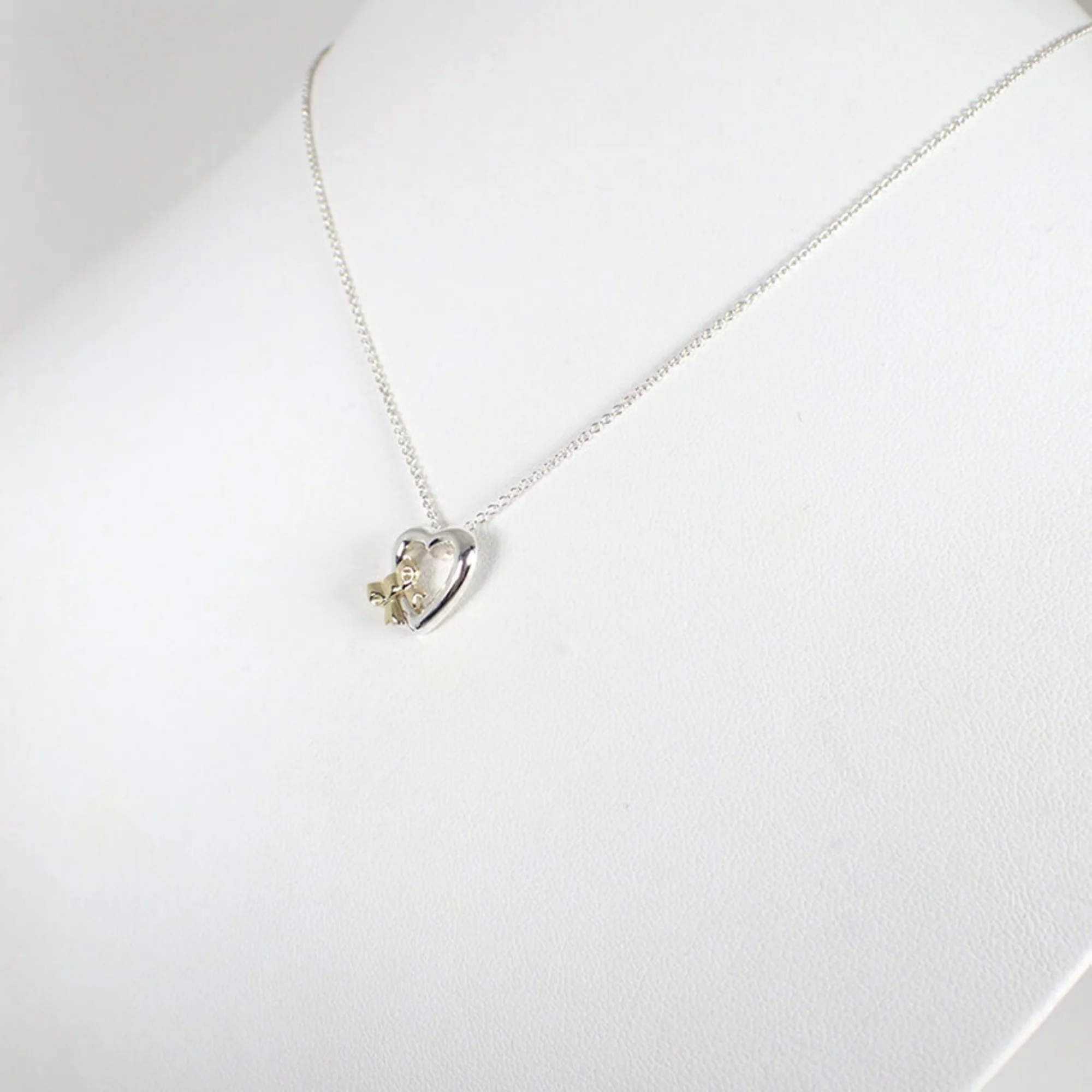 Heart Ribbon Pendant Necklace Sterling Silver and 18K Yellow Gold - Image 5