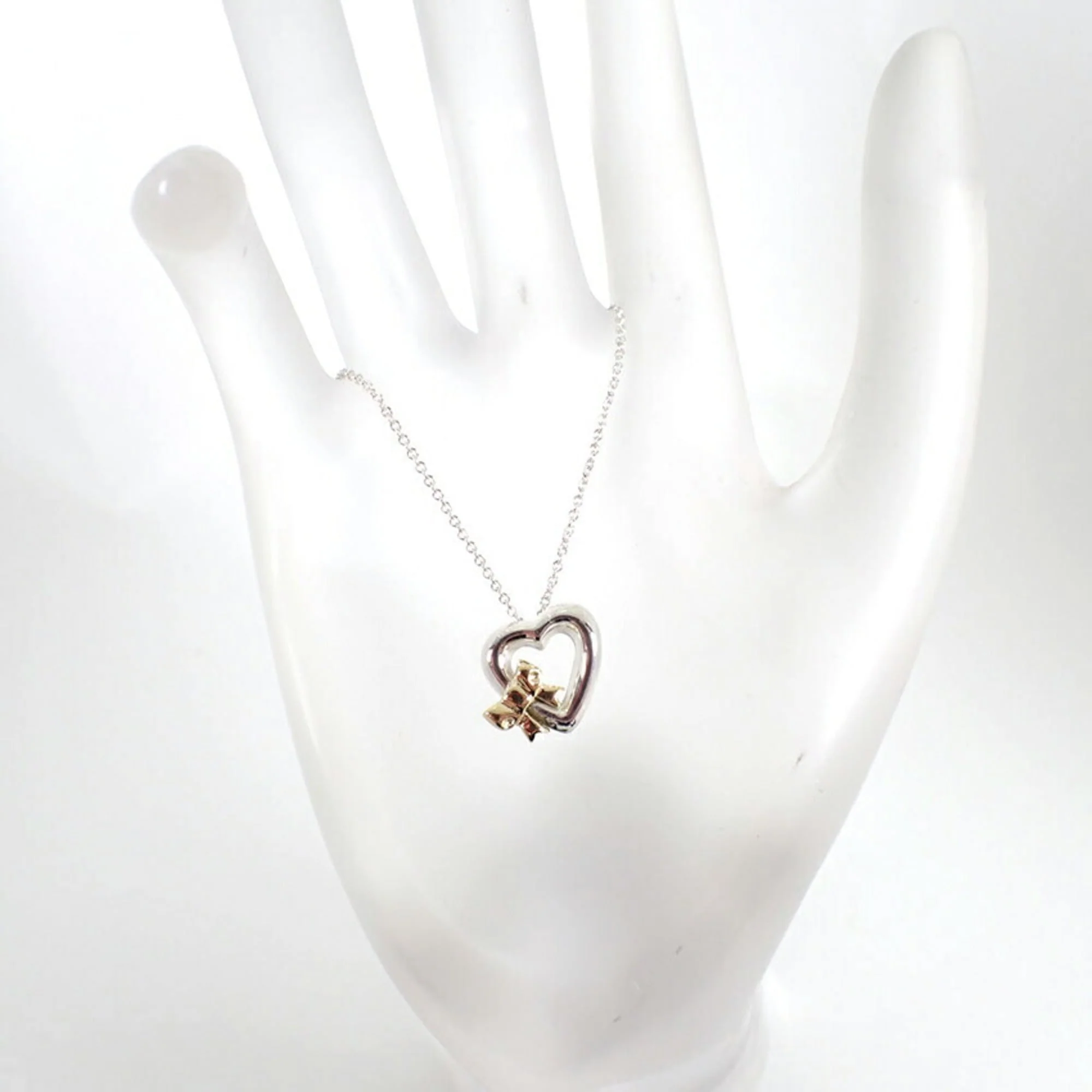 Heart Ribbon Pendant Necklace Sterling Silver and 18K Yellow Gold - Image 6