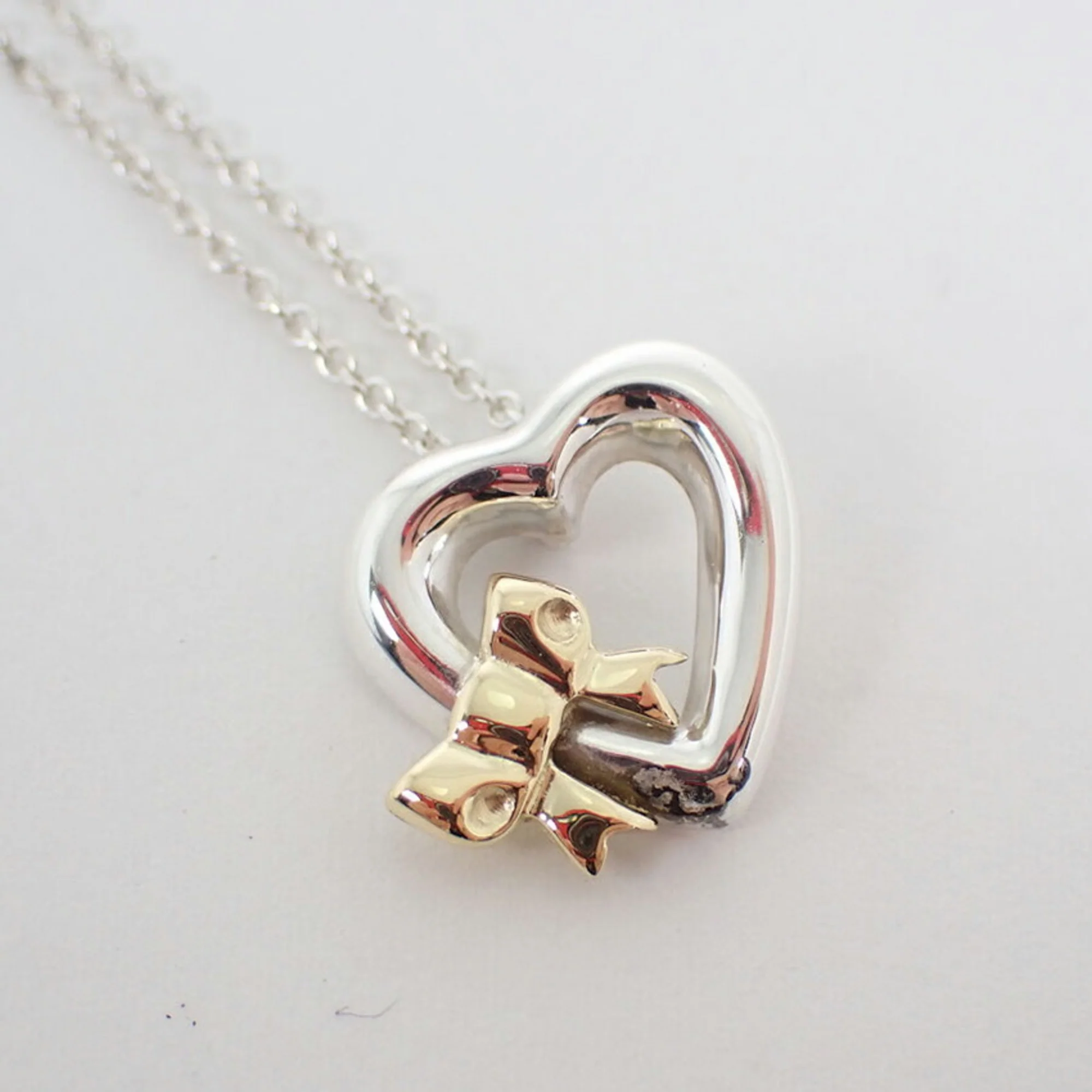 Heart Ribbon Pendant Necklace Sterling Silver and 18K Yellow Gold - Image 8