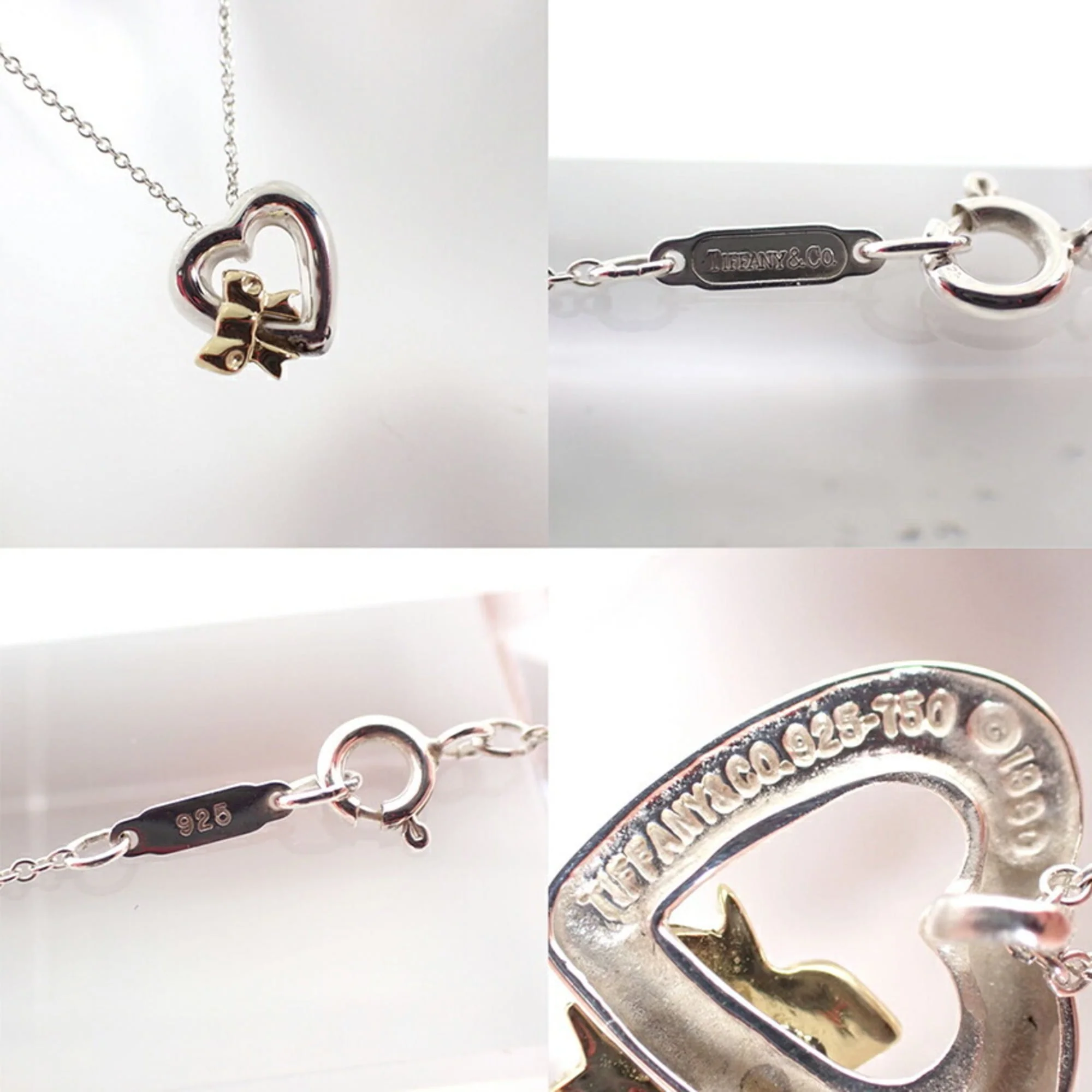 Heart Ribbon Pendant Necklace Sterling Silver and 18K Yellow Gold - Image 9