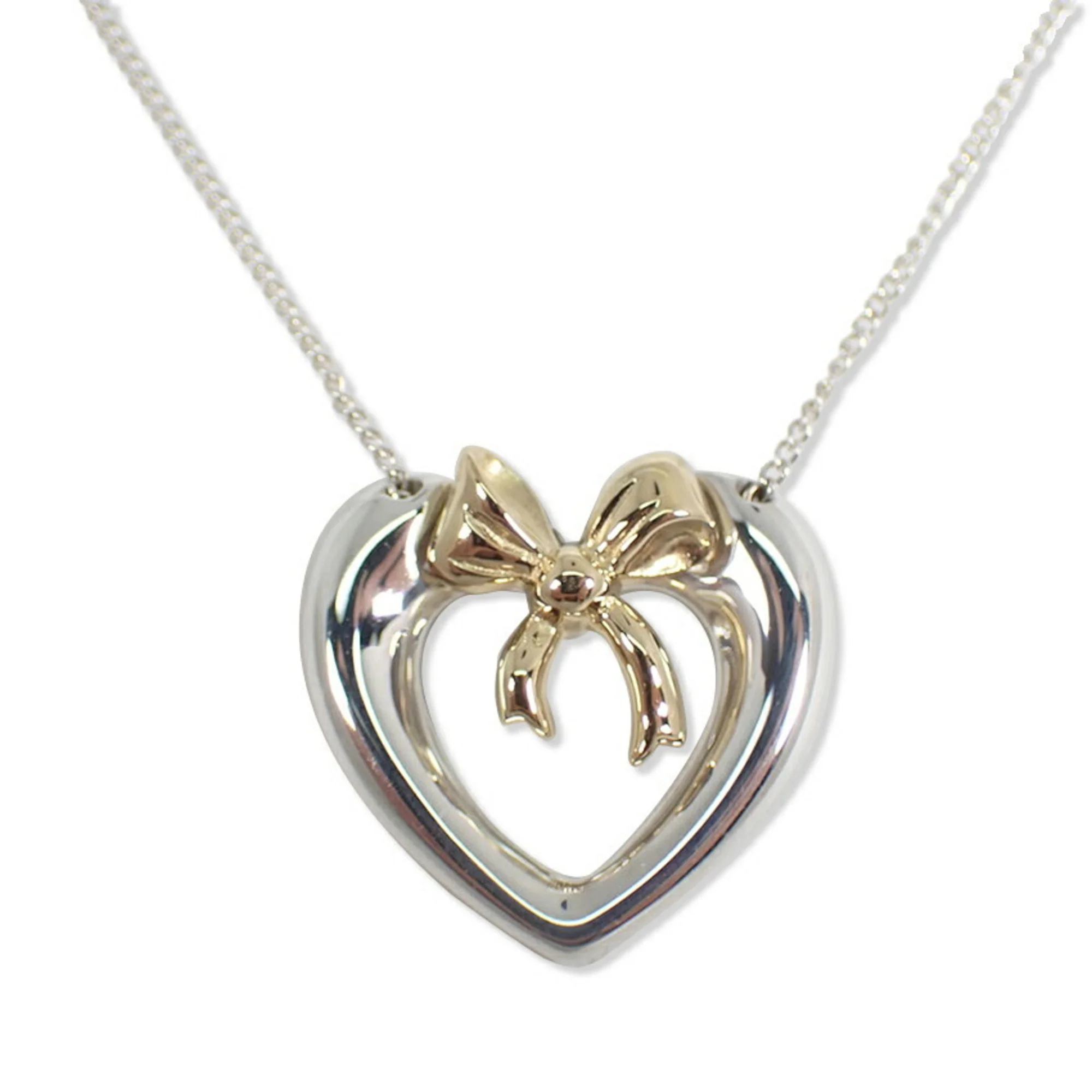 Heart Ribbon Pendant Necklace Sterling Silver and 18K Yellow Gold - Image 2