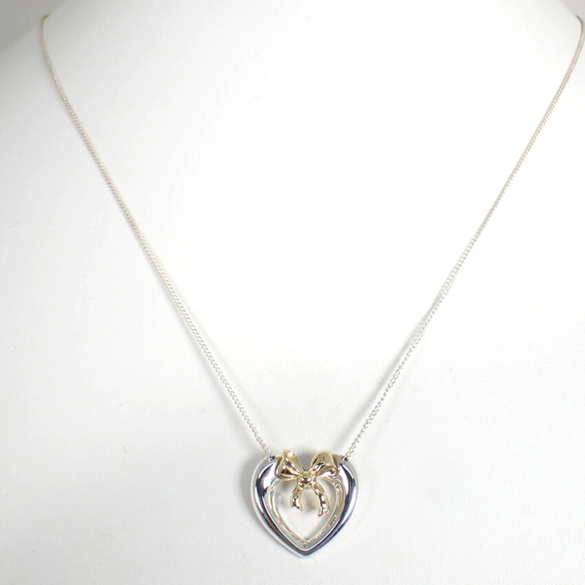 Heart Ribbon Pendant Necklace Sterling Silver and 18K Yellow Gold - Image 3