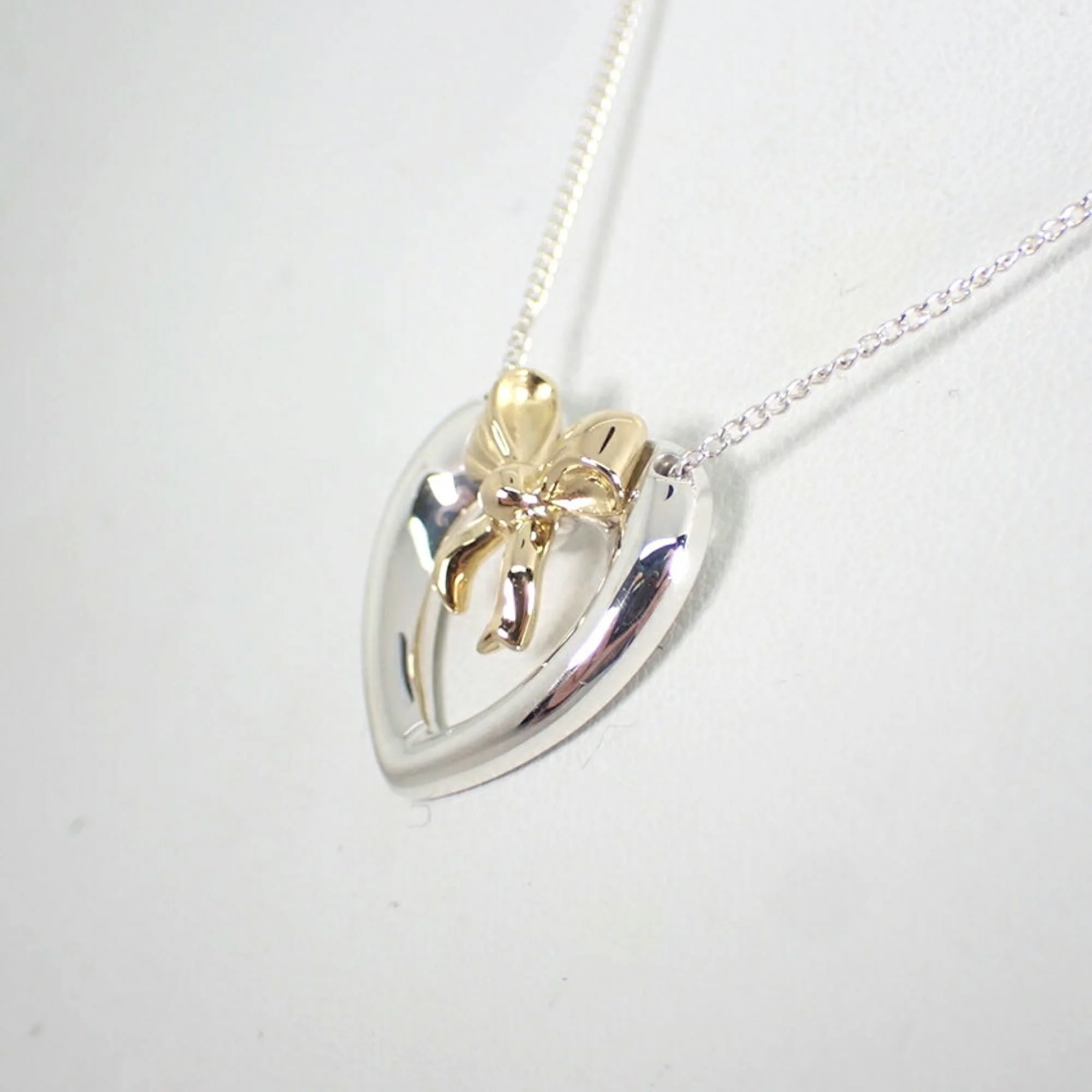 Heart Ribbon Pendant Necklace Sterling Silver and 18K Yellow Gold - Image 4