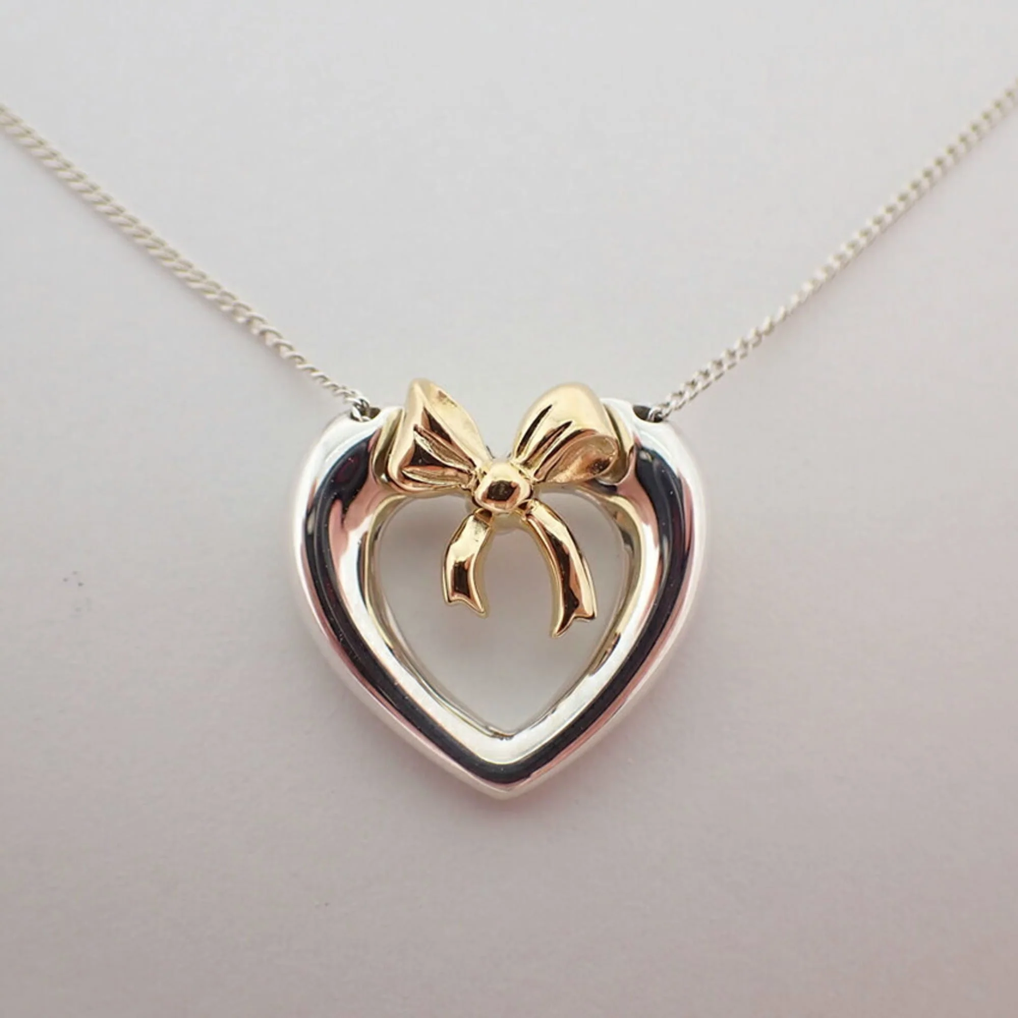 Heart Ribbon Pendant Necklace Sterling Silver and 18K Yellow Gold - Image 6