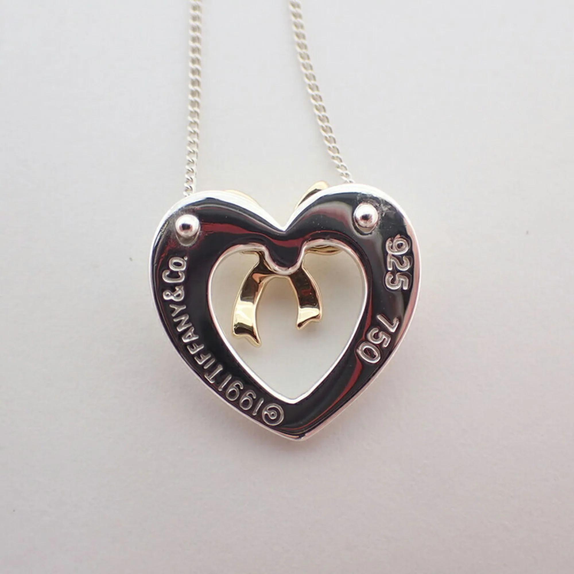 Heart Ribbon Pendant Necklace Sterling Silver and 18K Yellow Gold - Image 7