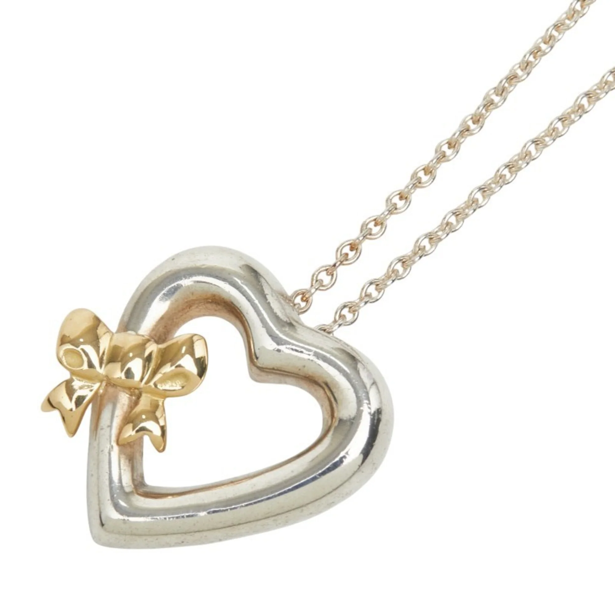 Heart Ribbon Pendant Necklace Sterling Silver and 18K Yellow Gold