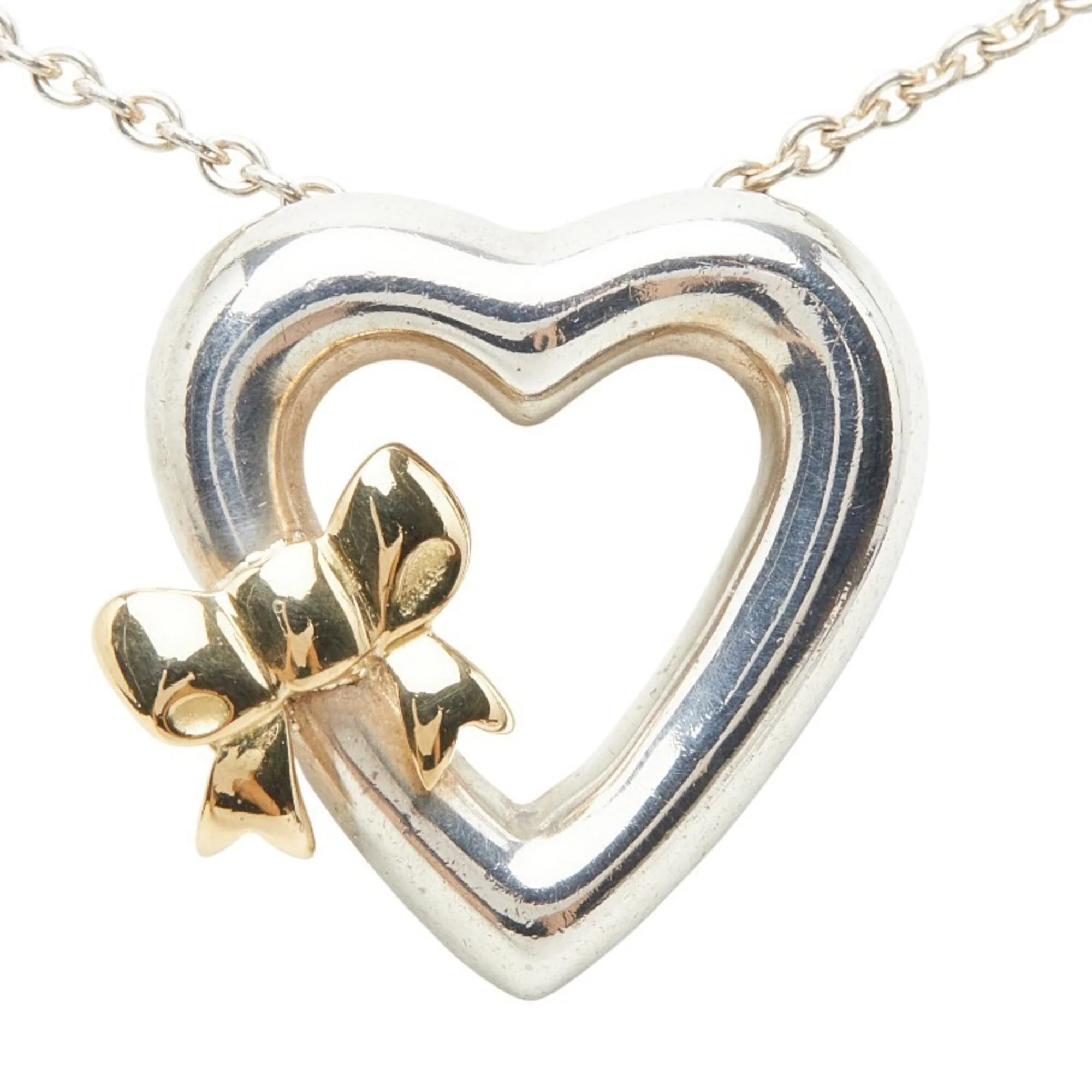 Heart Ribbon Pendant Necklace Sterling Silver and 18K Yellow Gold - Image 2