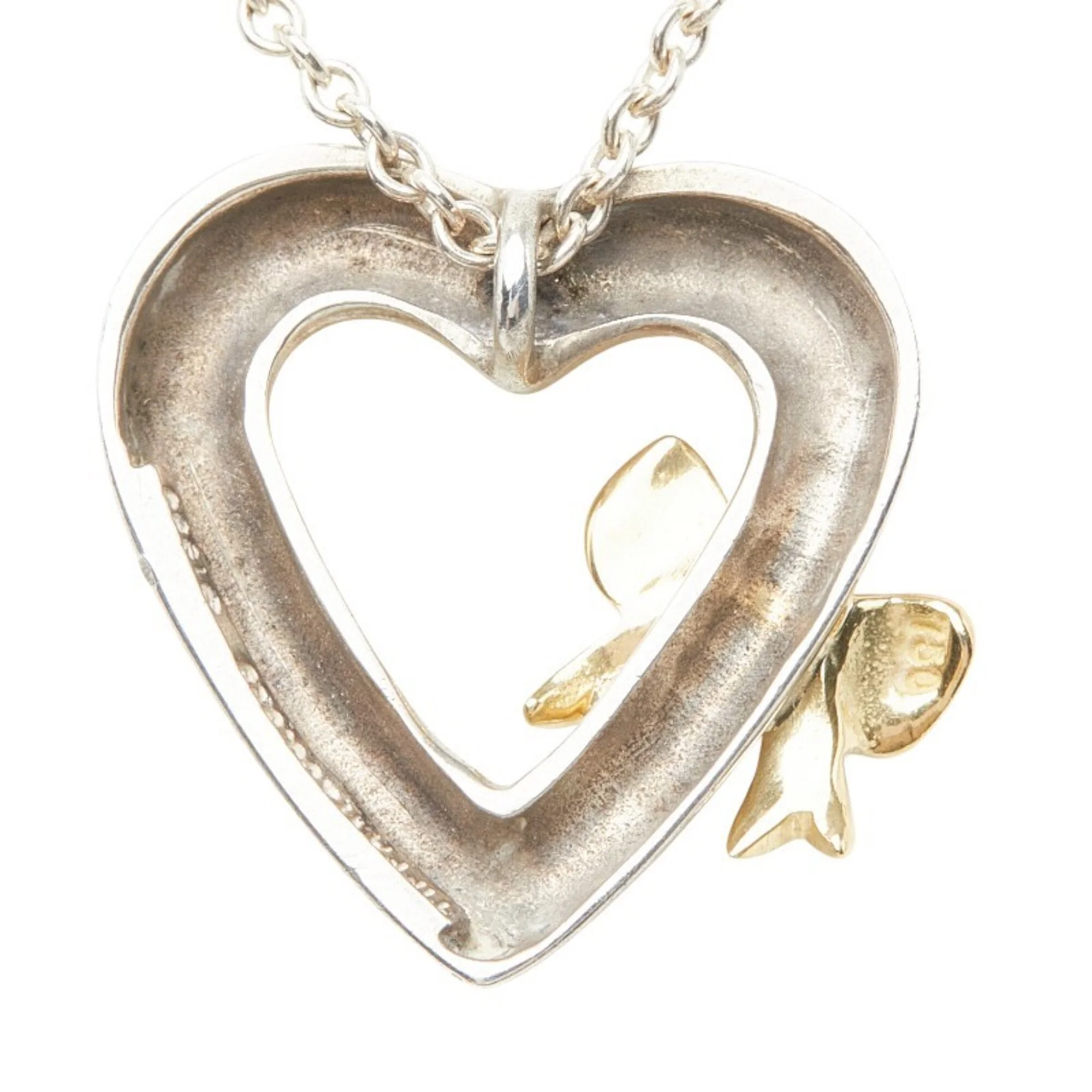 Heart Ribbon Pendant Necklace Sterling Silver and 18K Yellow Gold - Image 3