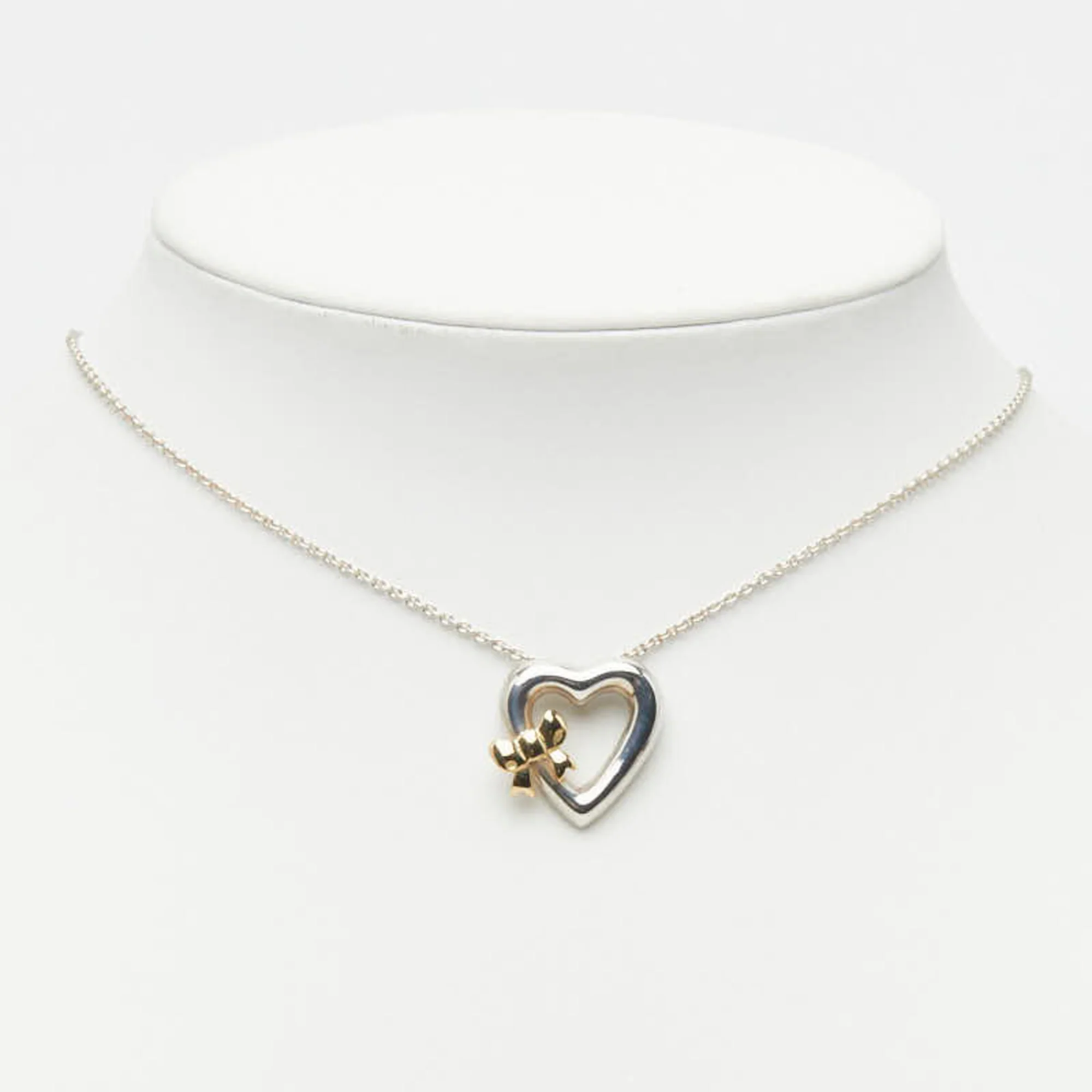 Heart Ribbon Pendant Necklace Sterling Silver and 18K Yellow Gold - Image 6