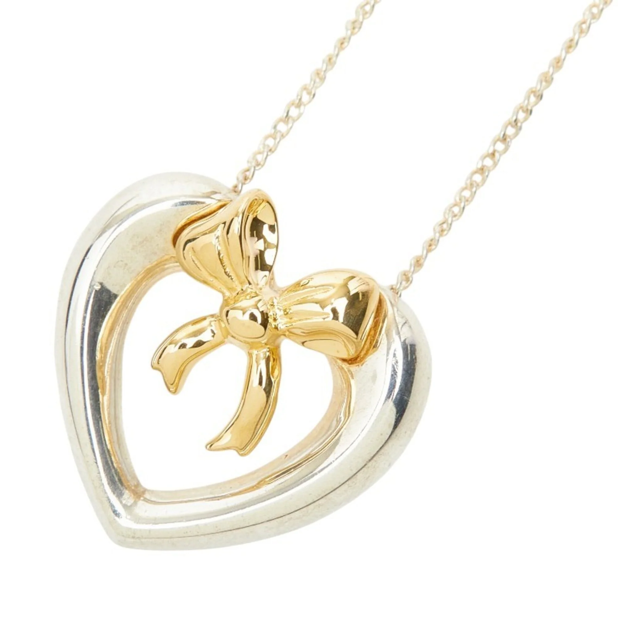 Heart Ribbon Pendant Necklace Sterling Silver and 18K Yellow Gold
