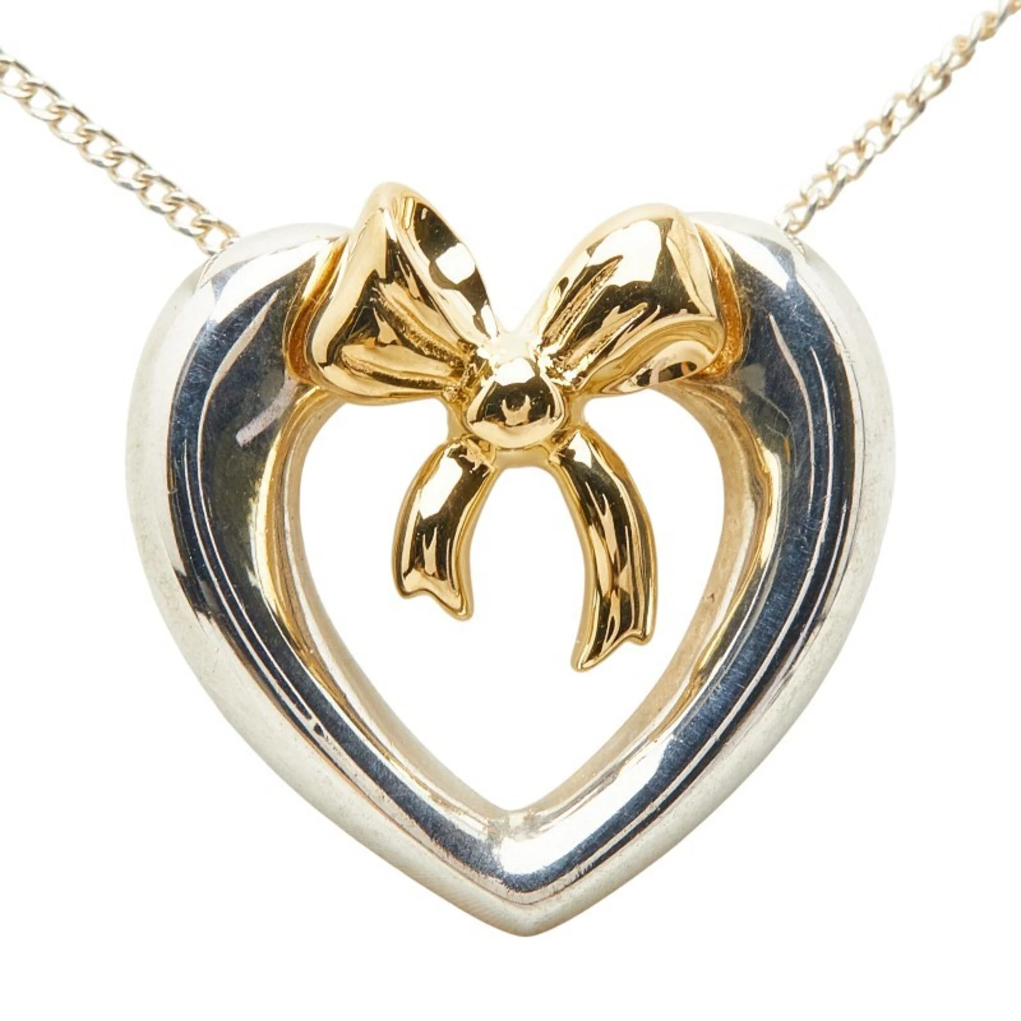 Heart Ribbon Pendant Necklace Sterling Silver and 18K Yellow Gold - Image 2
