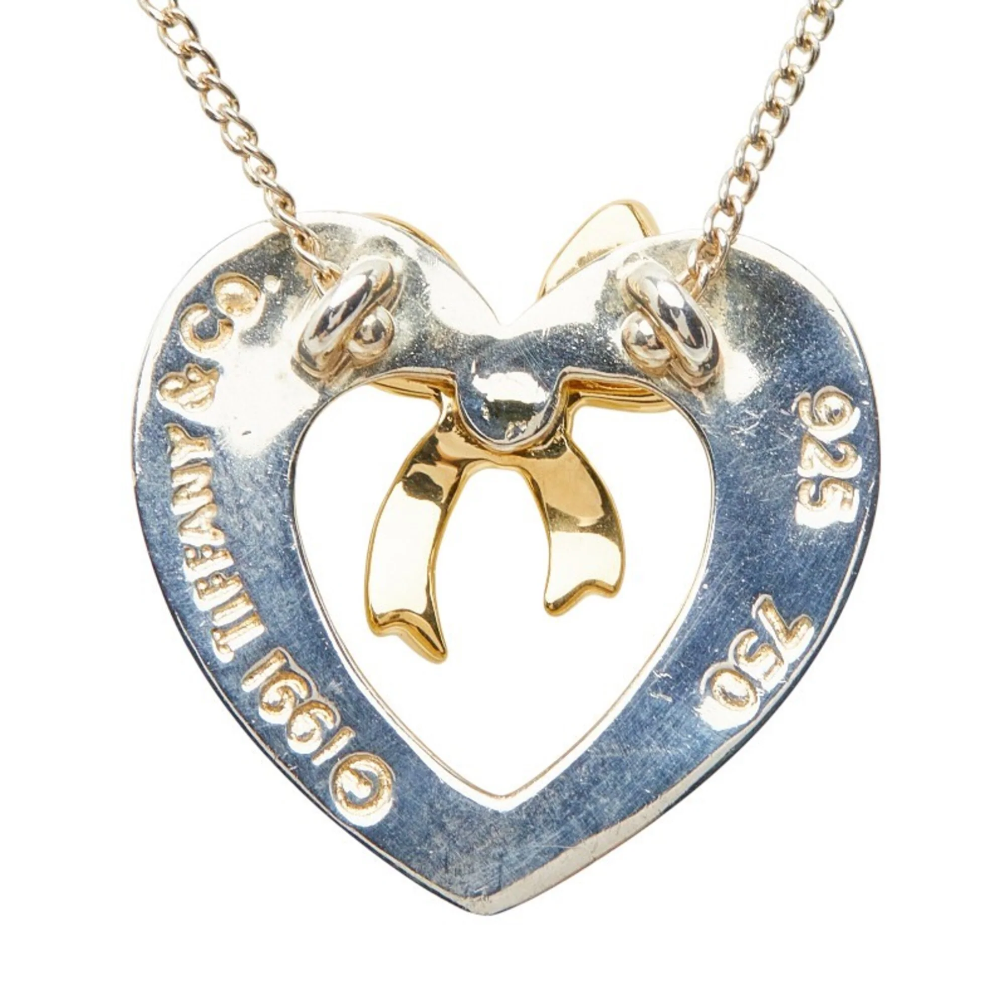 Heart Ribbon Pendant Necklace Sterling Silver and 18K Yellow Gold - Image 3