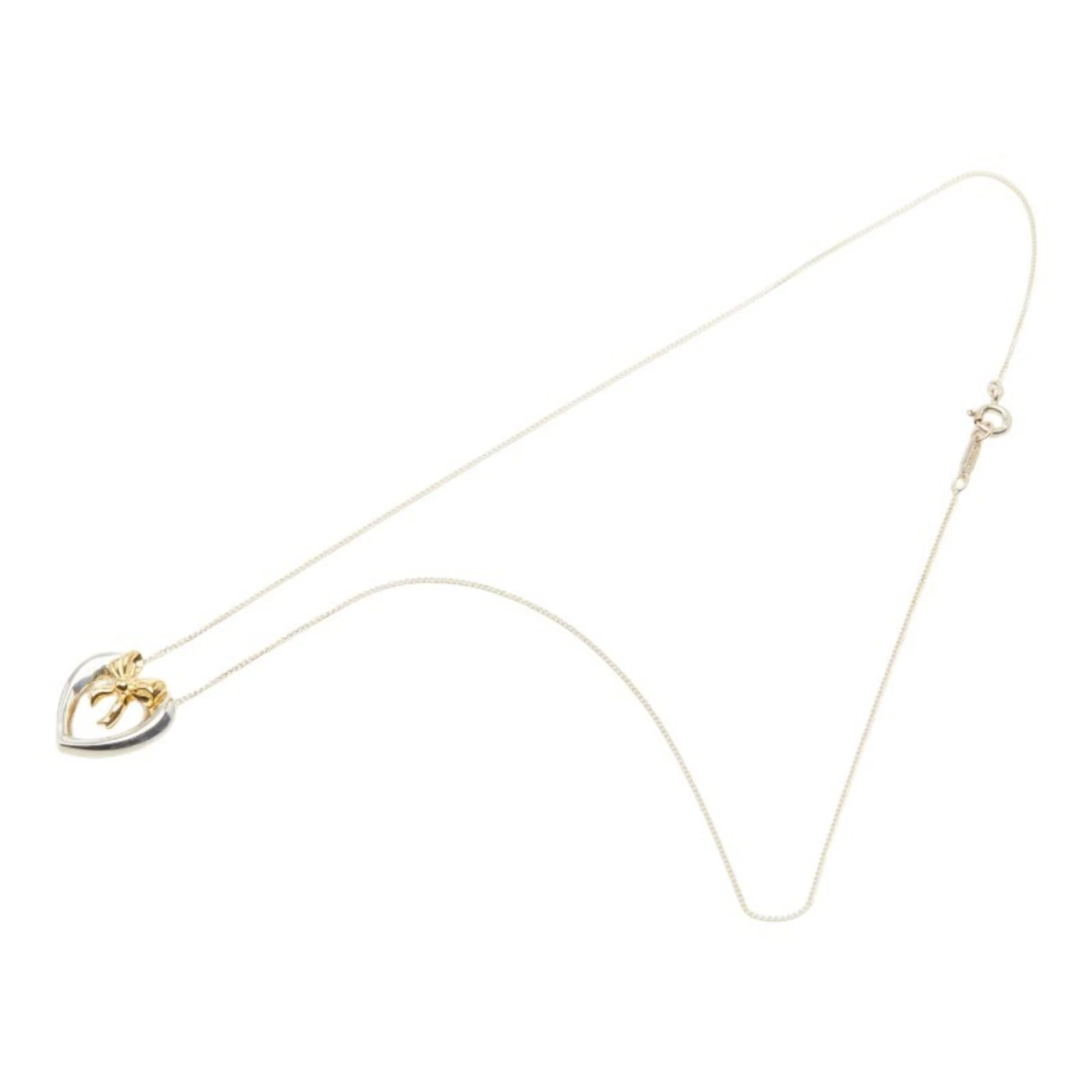 Heart Ribbon Pendant Necklace Sterling Silver and 18K Yellow Gold - Image 4