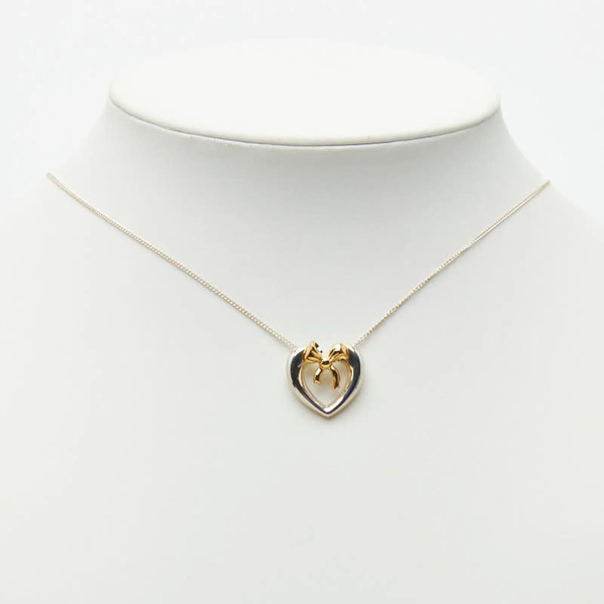Heart Ribbon Pendant Necklace Sterling Silver and 18K Yellow Gold - Image 7
