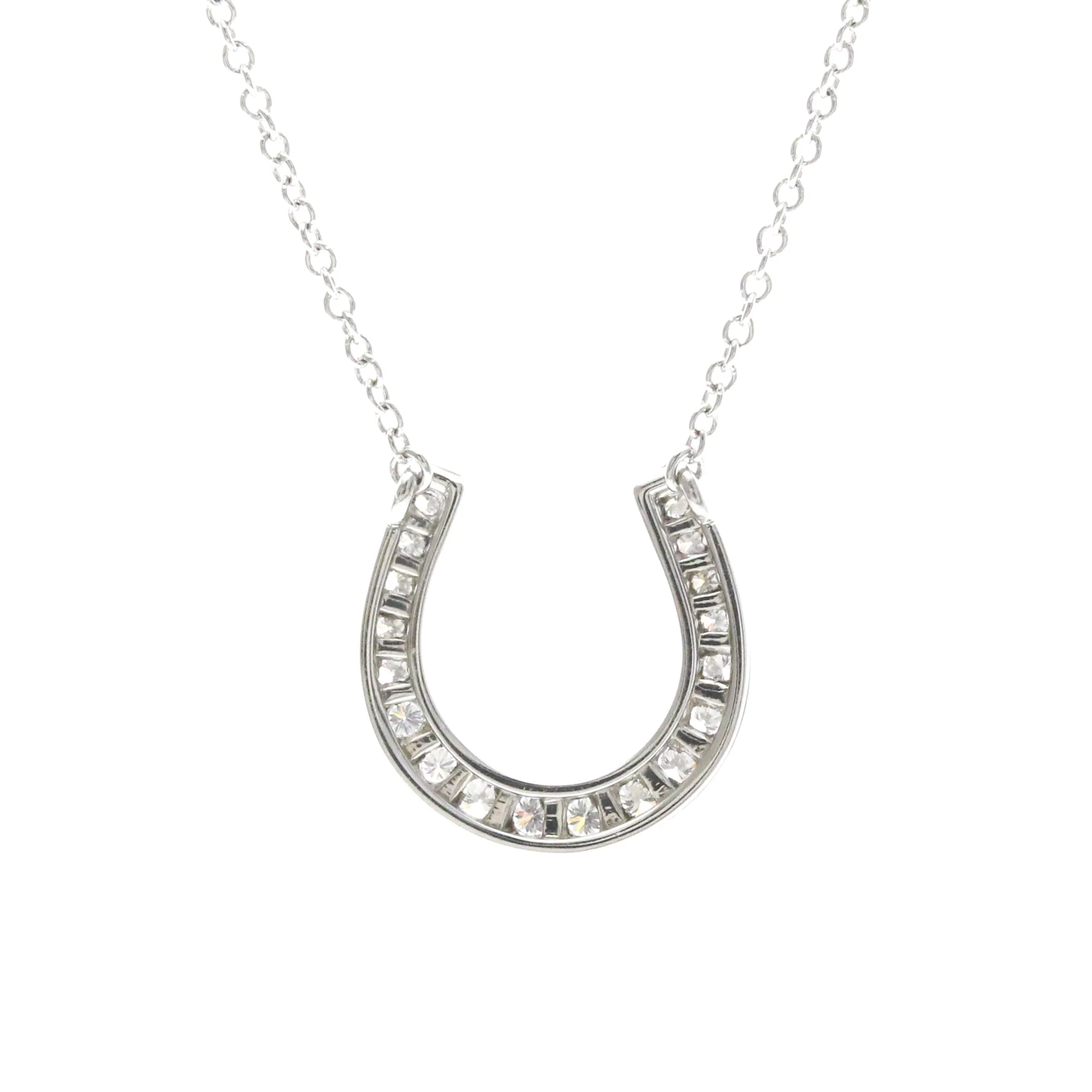 Horseshoe Pendant Necklace Platinum with Diamond - Image 2
