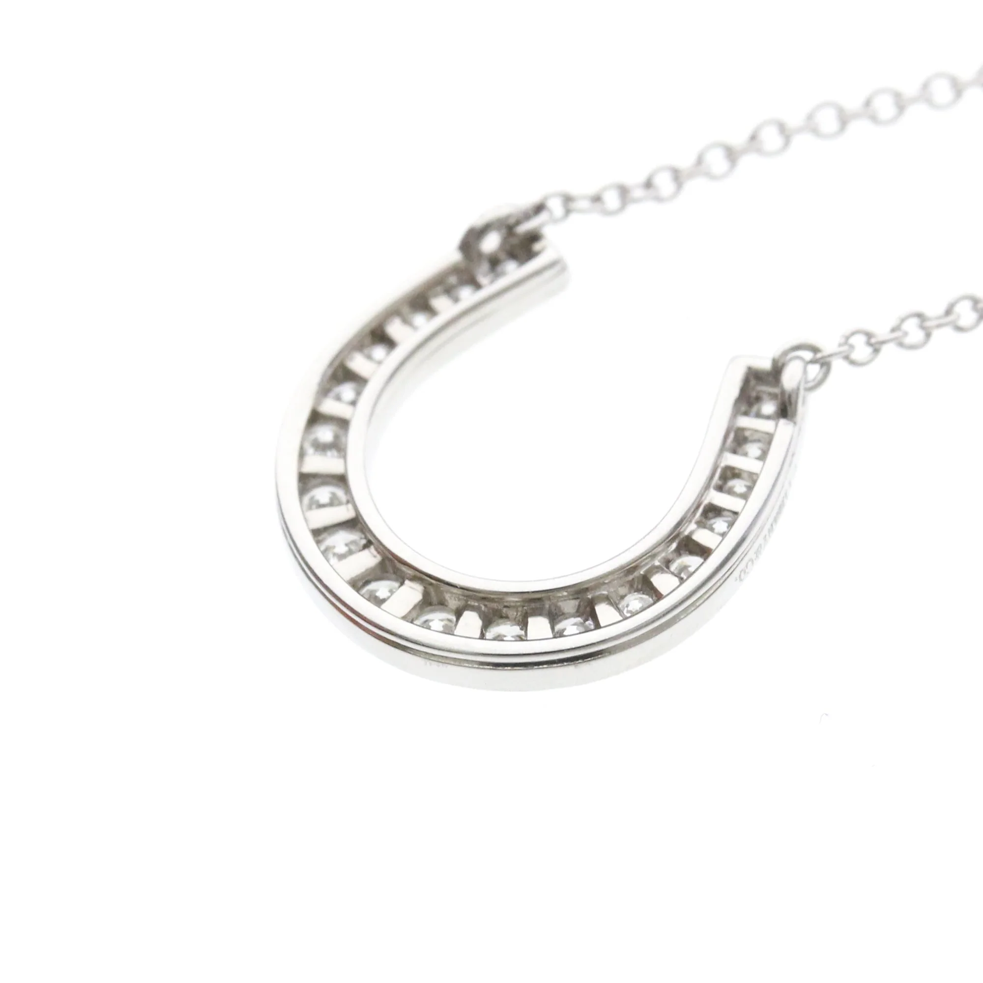 Horseshoe Pendant Necklace Platinum with Diamond - Image 8