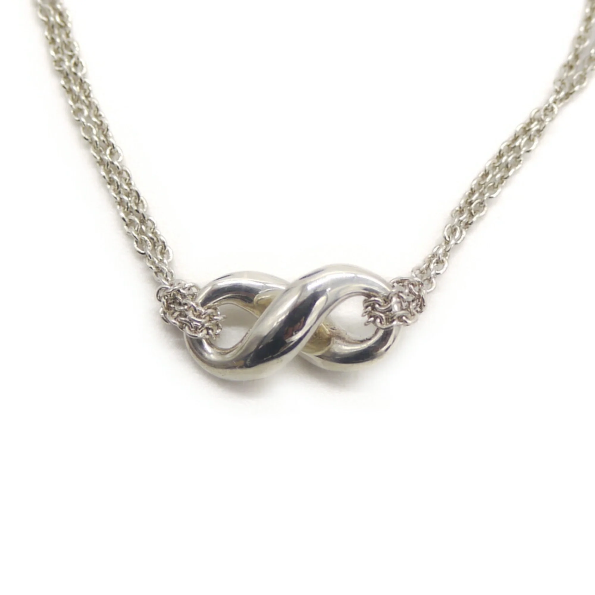 Infinity Pendant Necklace Sterling Silver Double Chain Figaro - Image 2