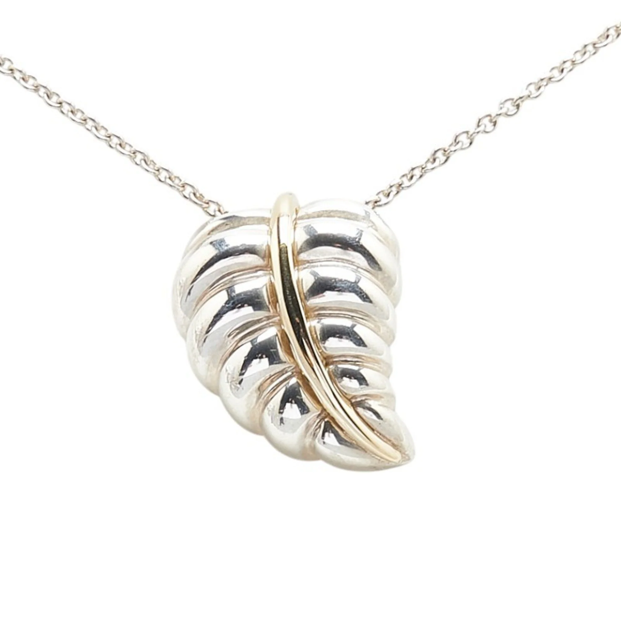 Leaf Motif Pendant Necklace Sterling Silver and 18K Yellow Gold - Image 2