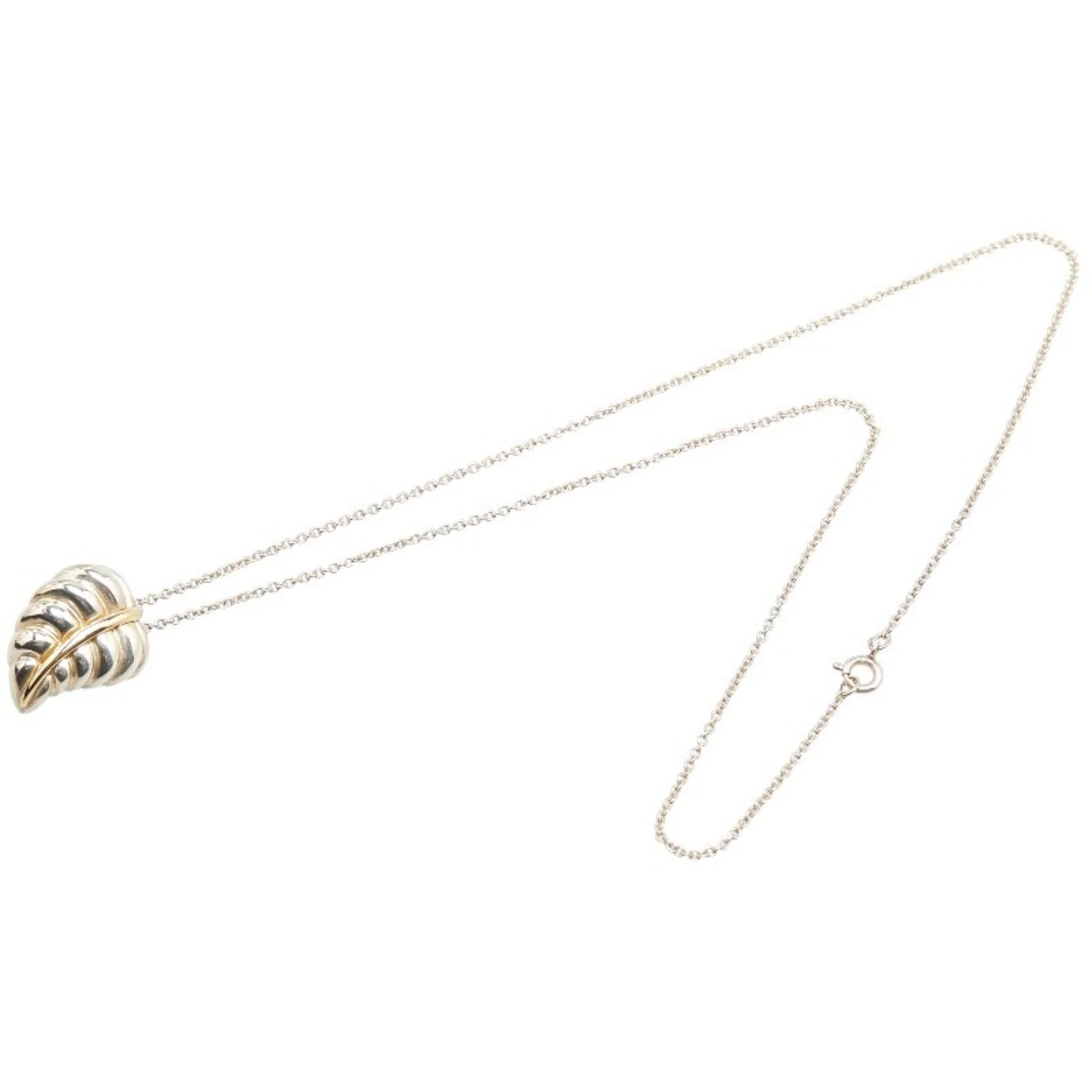 Leaf Motif Pendant Necklace Sterling Silver and 18K Yellow Gold - Image 4