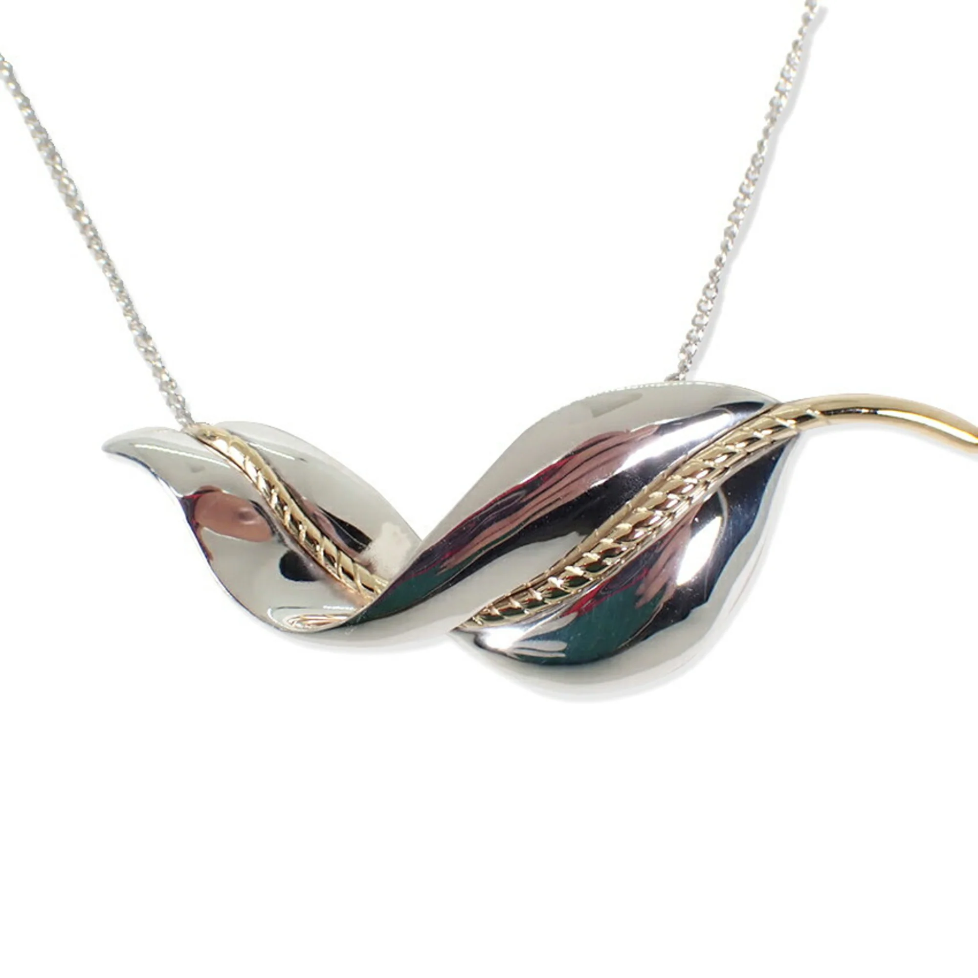 Leaf Pendant Necklace Sterling Silver and 18K Yellow Gold