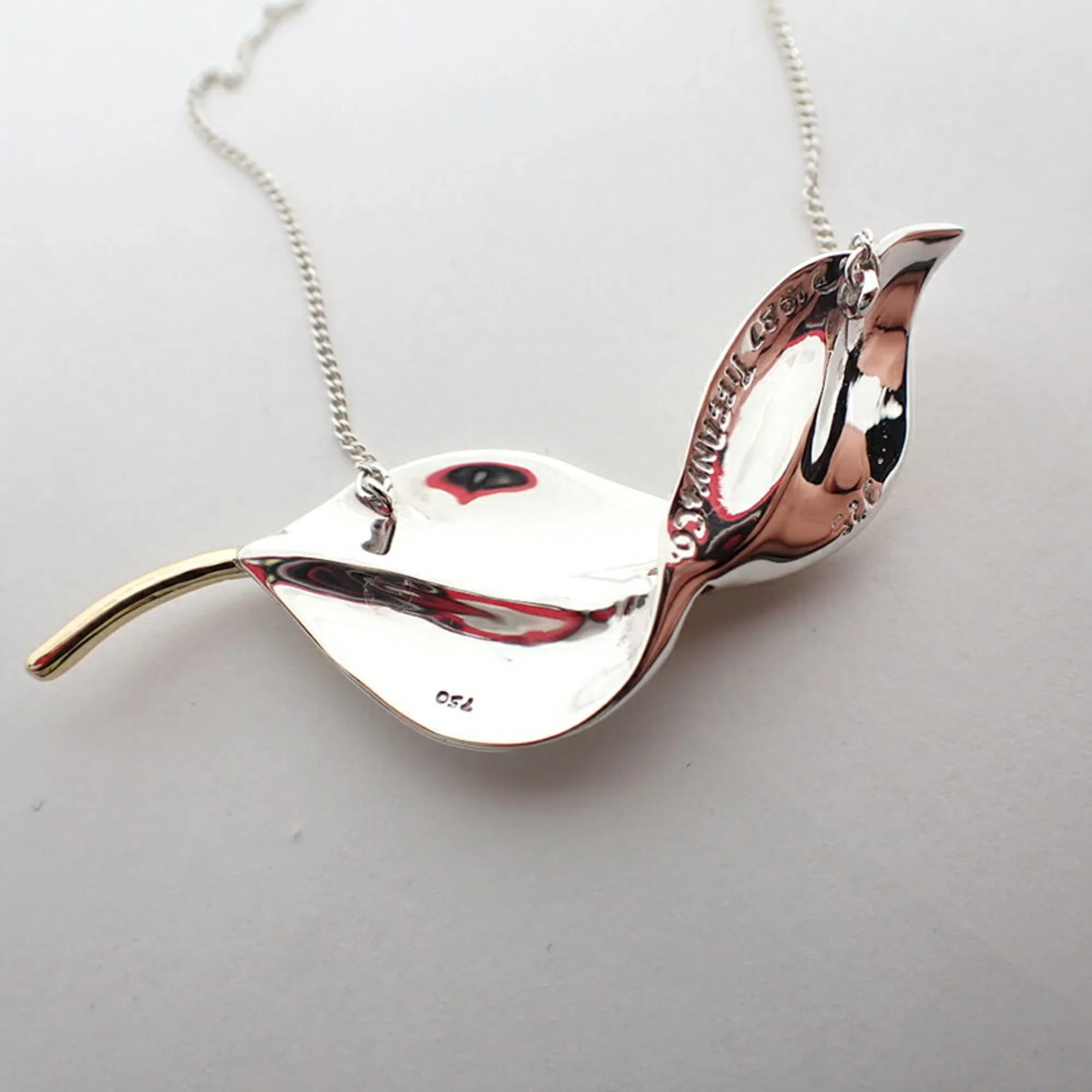 Leaf Pendant Necklace Sterling Silver and 18K Yellow Gold - Image 9