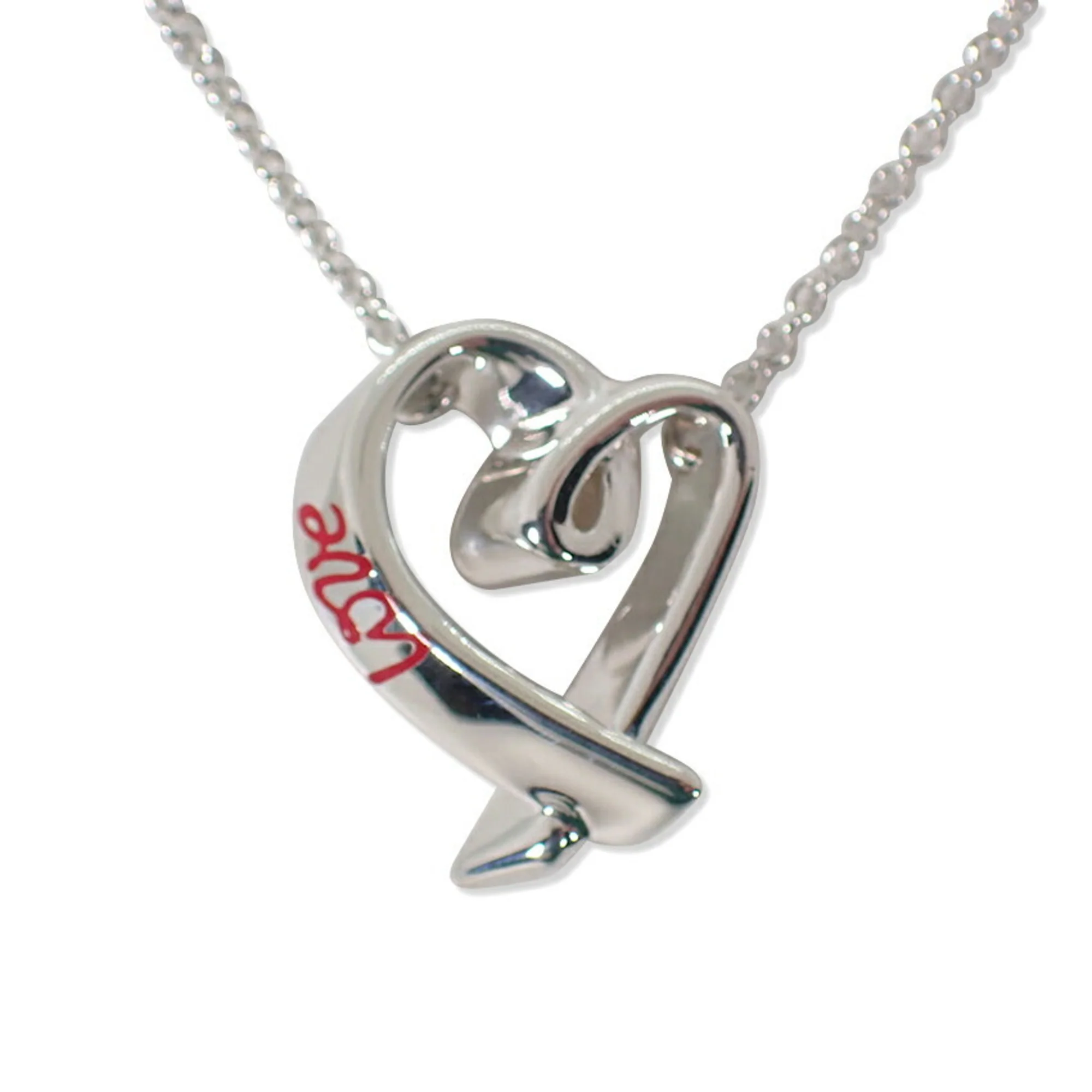 Loving Heart Pendant Necklace Sterling Silver and Red Enamel - Image 2