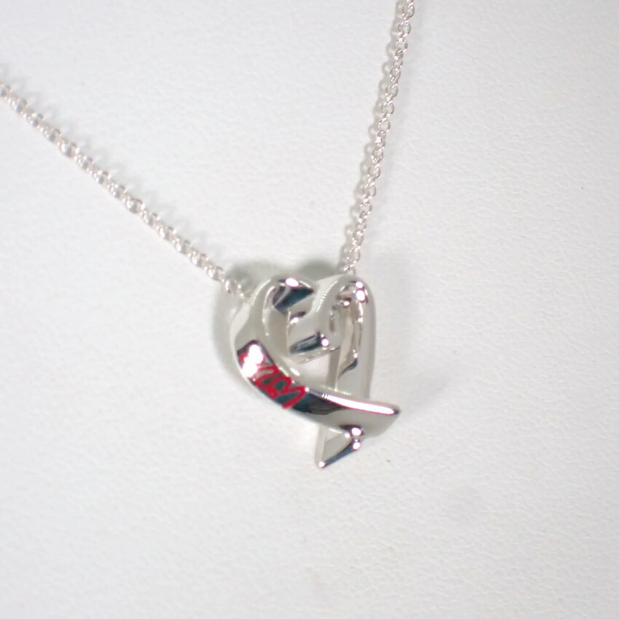 Loving Heart Pendant Necklace Sterling Silver and Red Enamel - Image 4
