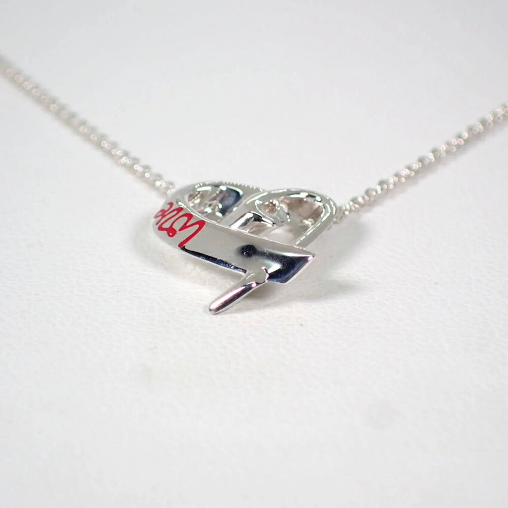Loving Heart Pendant Necklace Sterling Silver and Red Enamel - Image 5
