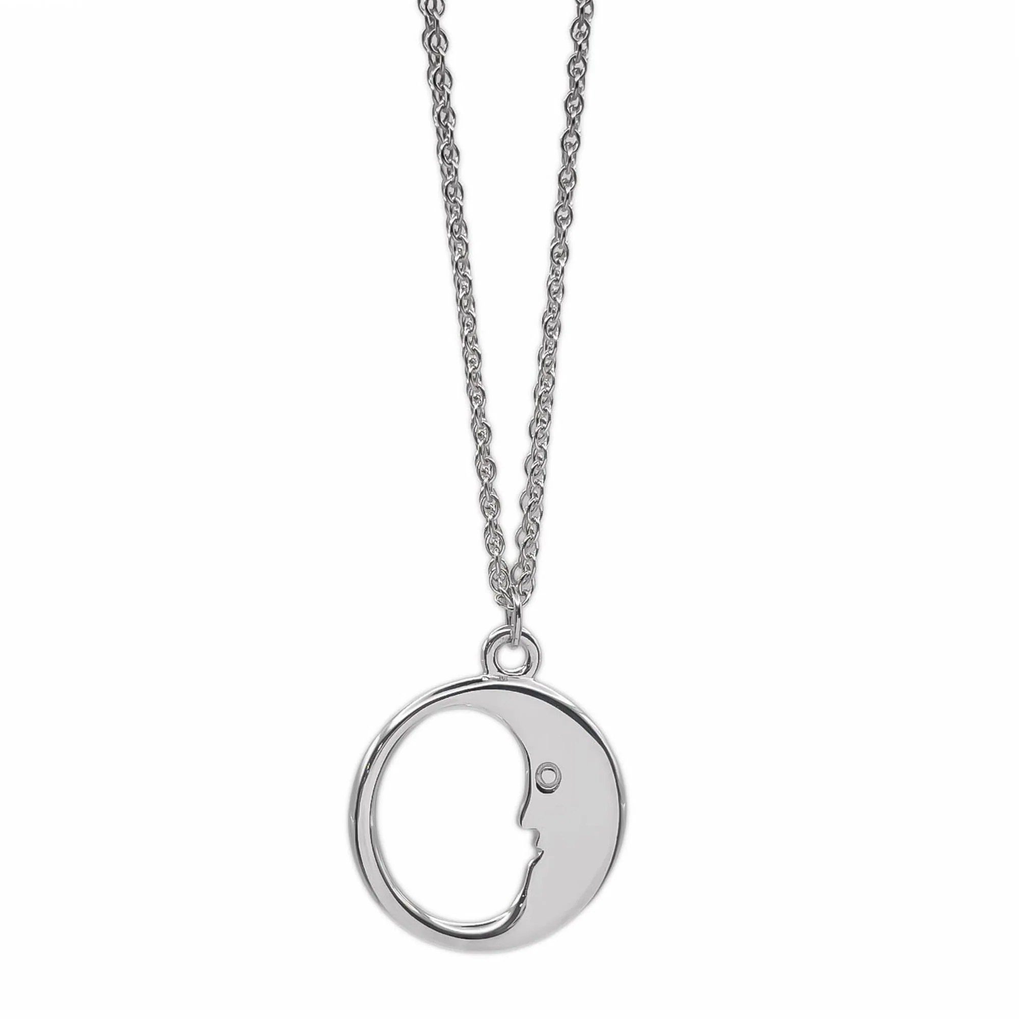 Man in the Moon Pendant Necklace Sterling Silver