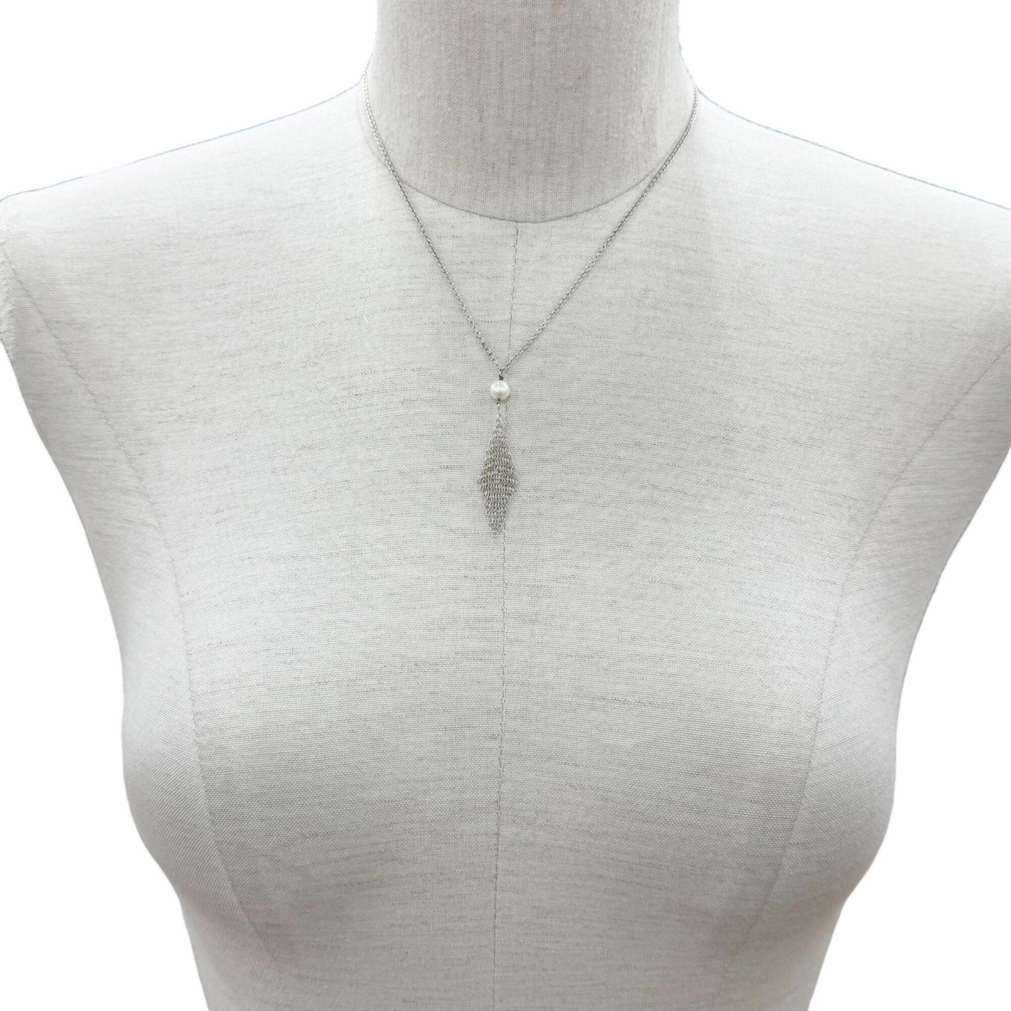 Mesh Tassel Pendant Necklace Sterling Silver and Pearl - Image 4
