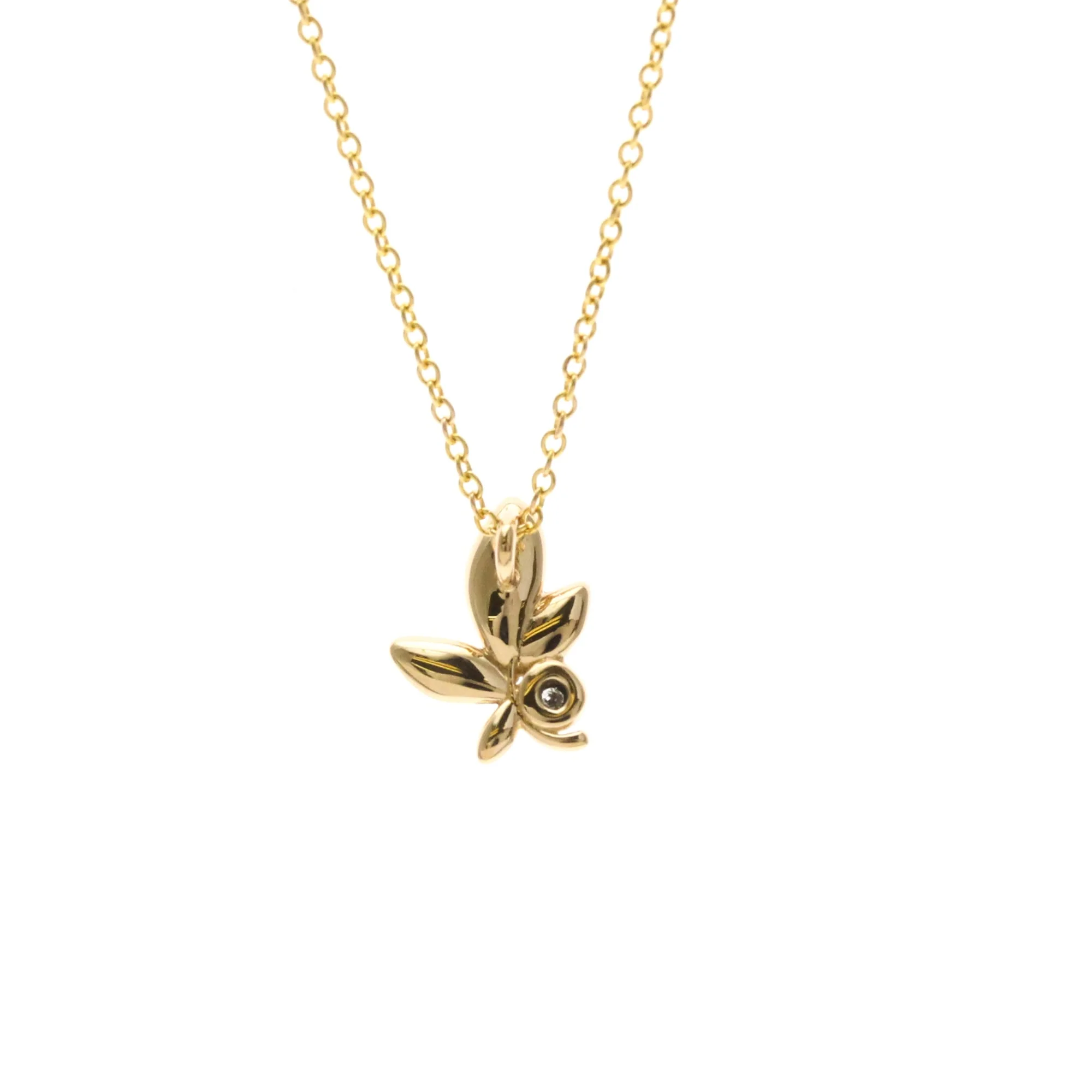 Olive Leaf Pendant Necklace 18K Rose Gold with Diamond
