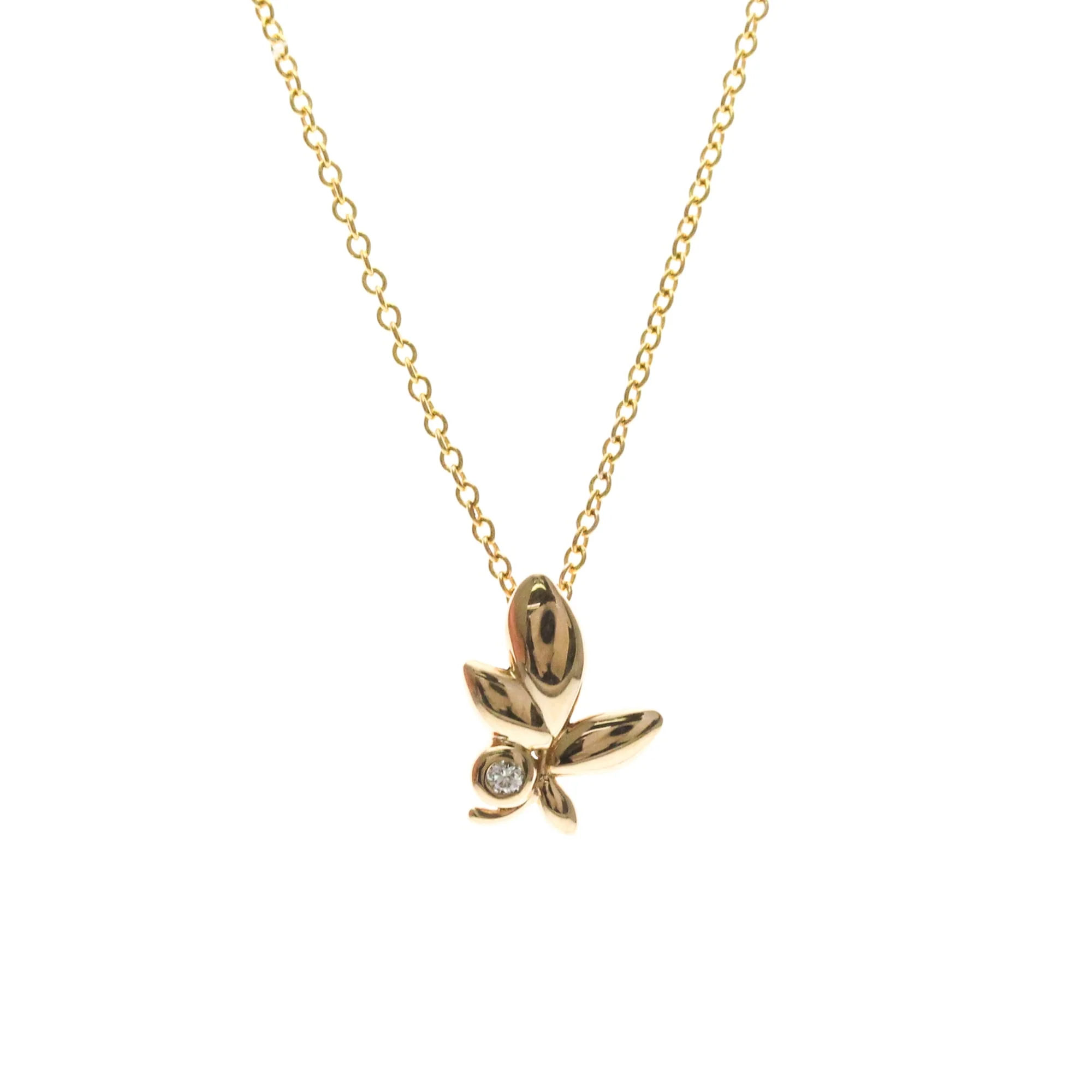 Olive Leaf Pendant Necklace 18K Rose Gold with Diamond - Image 2