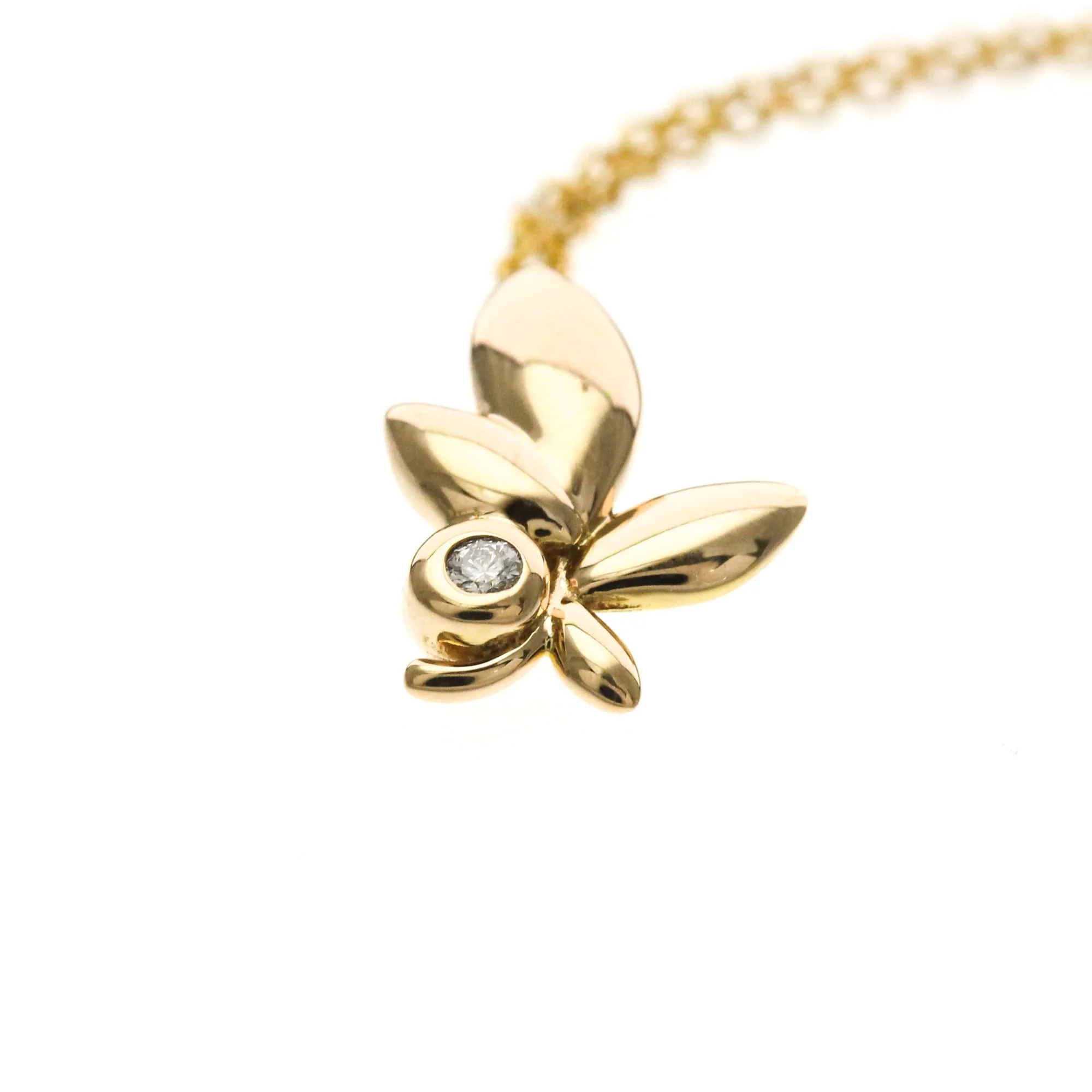 Olive Leaf Pendant Necklace 18K Rose Gold with Diamond - Image 4