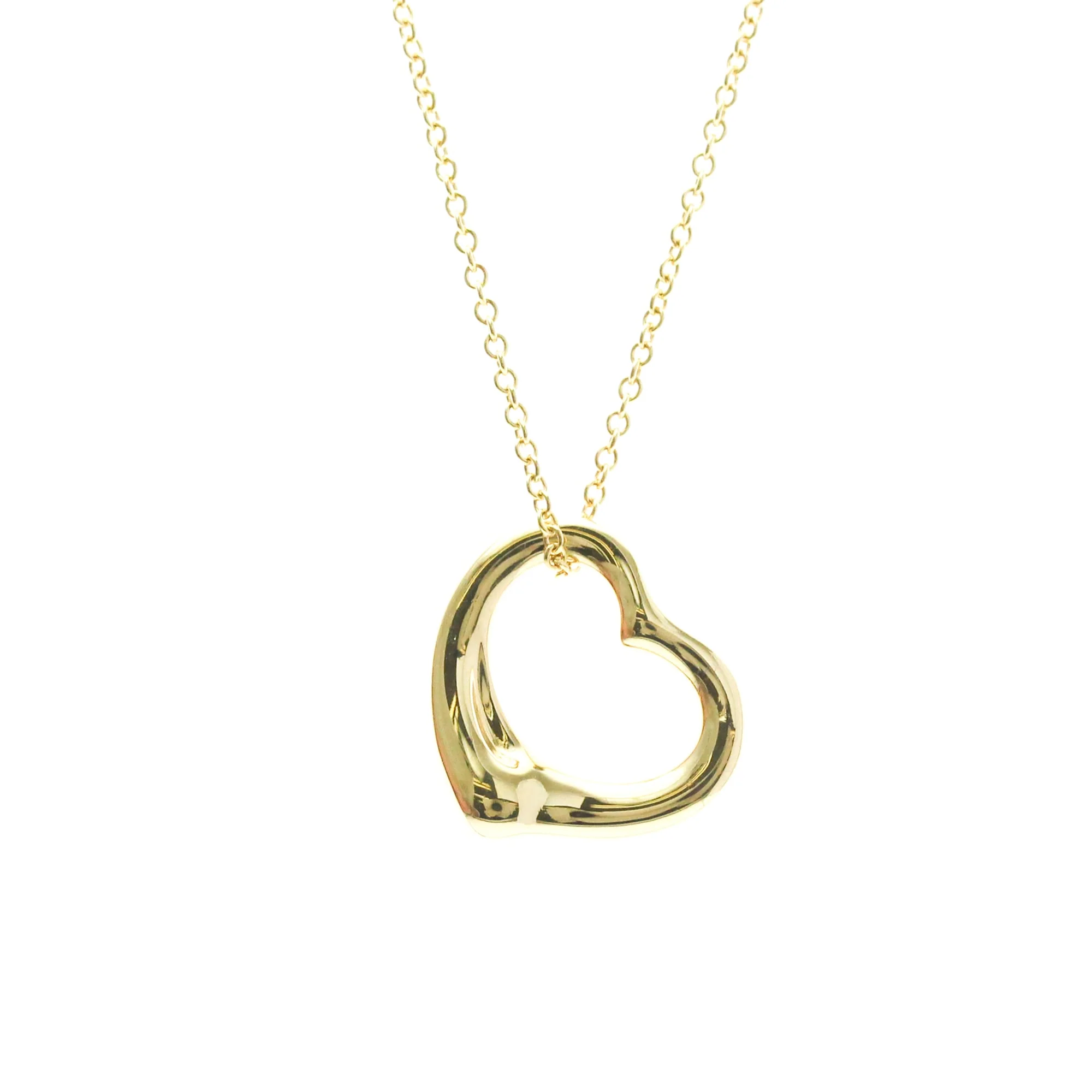 Open Heart Pendant Necklace 18K Yellow Gold 15.5mm