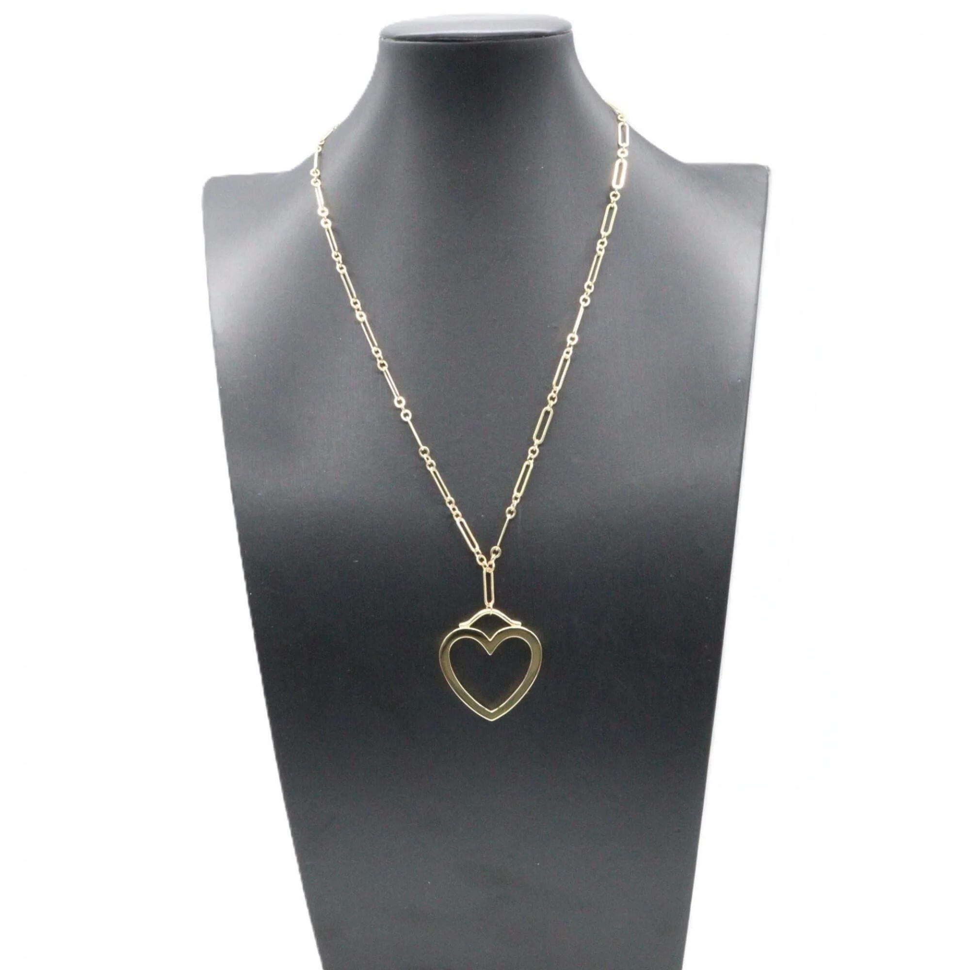 Open Heart Pendant Necklace 18K Yellow Gold 35mm - Image 6
