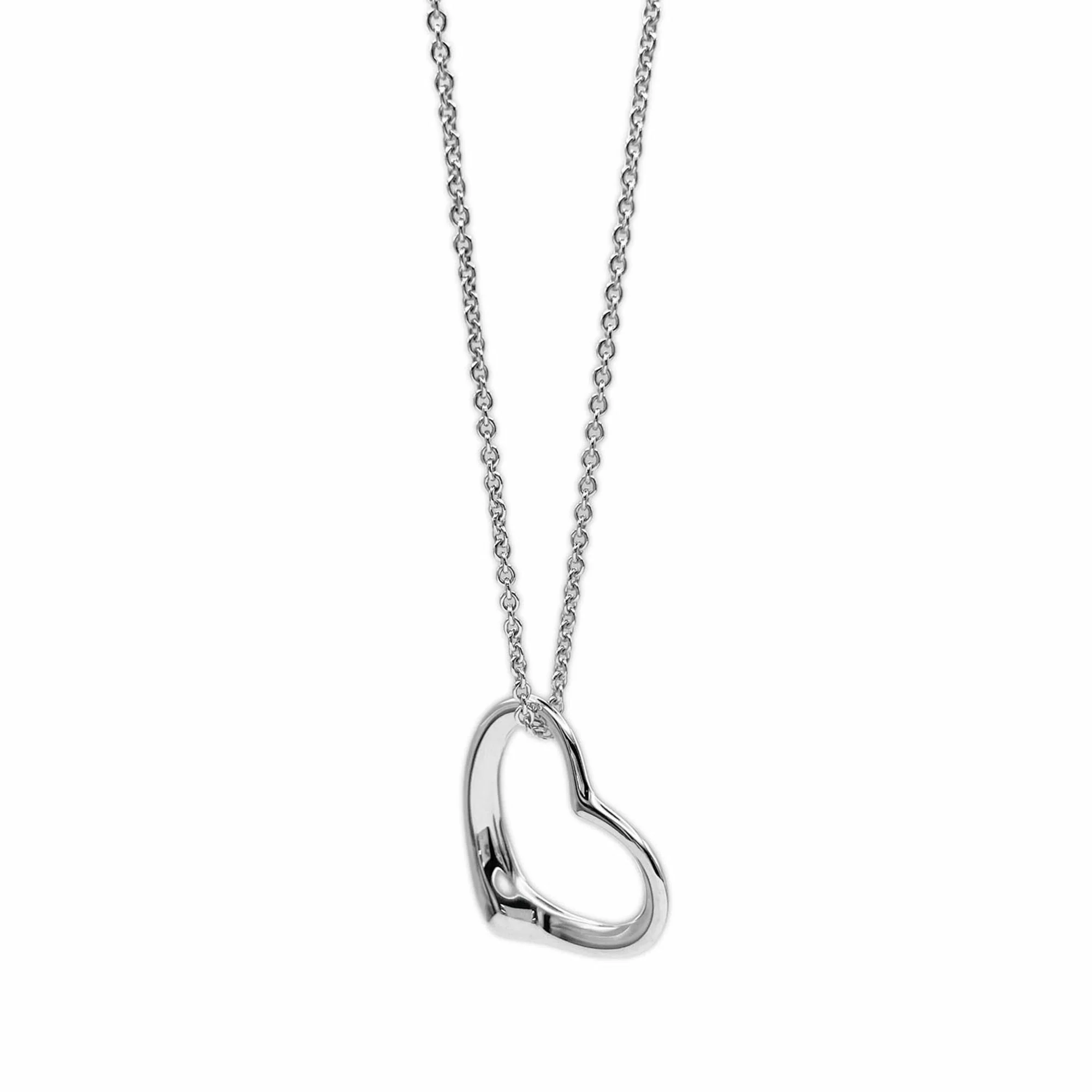 Open Heart Pendant Necklace Sterling Silver 20mm