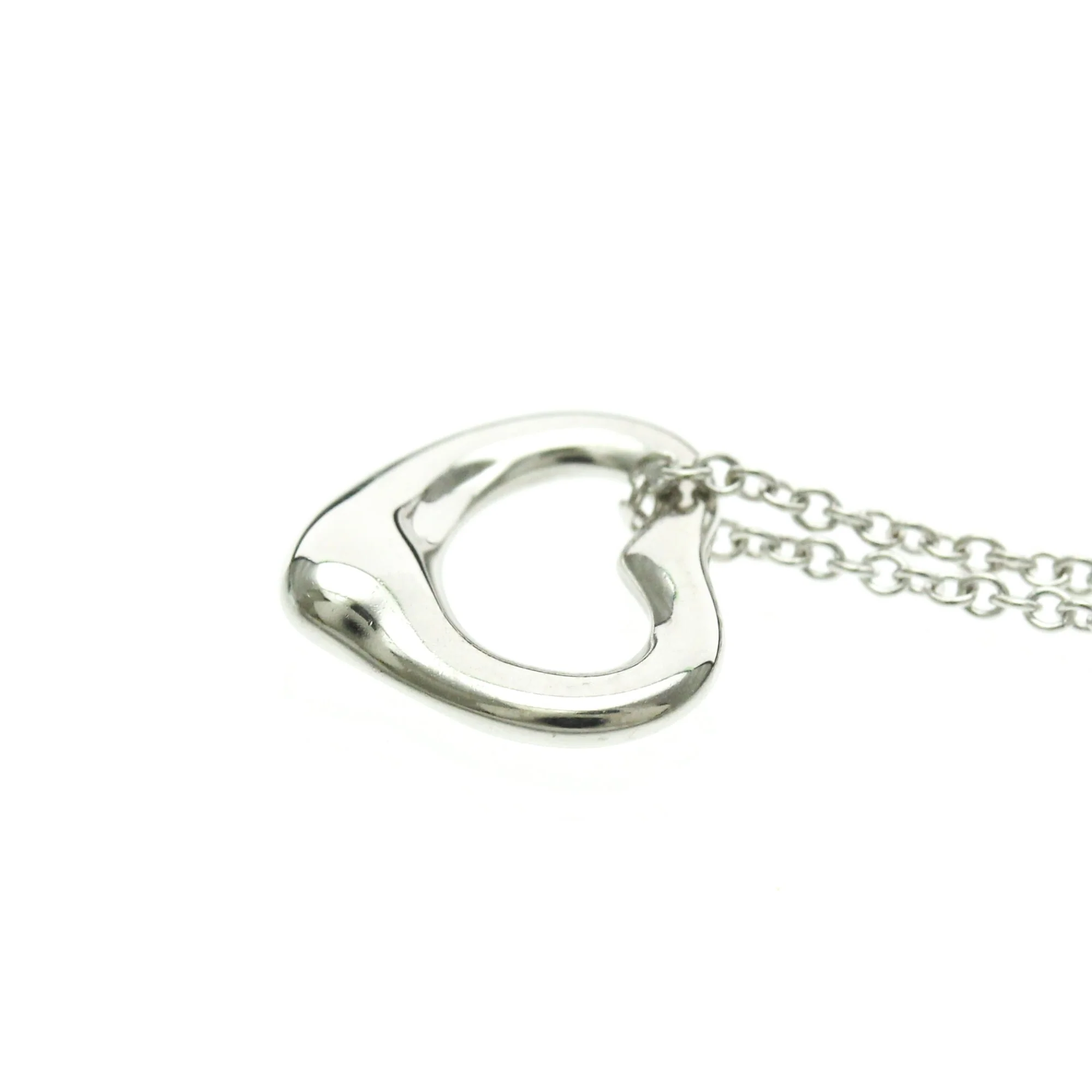 Open Heart Pendant Necklace Sterling Silver with 18K White Gold 11mm - Image 3