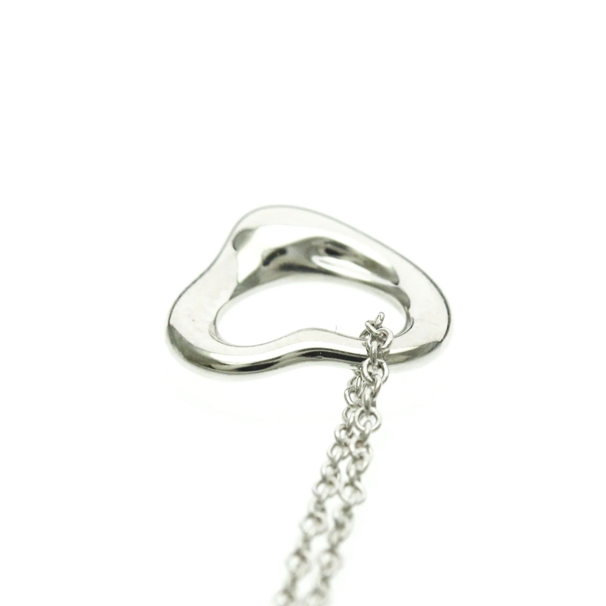 Open Heart Pendant Necklace Sterling Silver with 18K White Gold 11mm - Image 6
