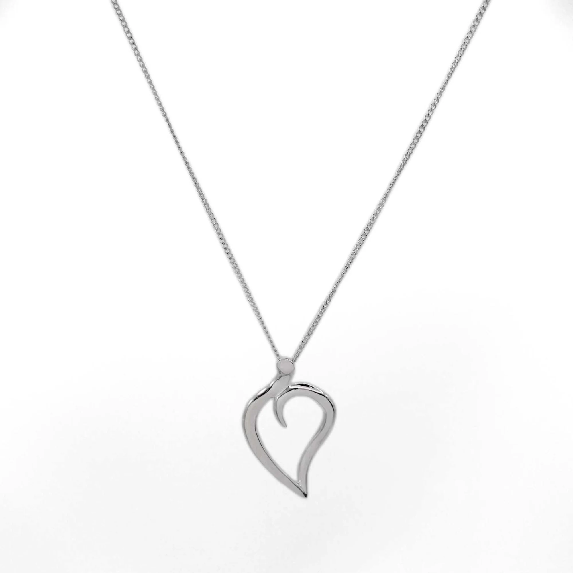 Open Leaf Heart Pendant Necklace Sterling Silver