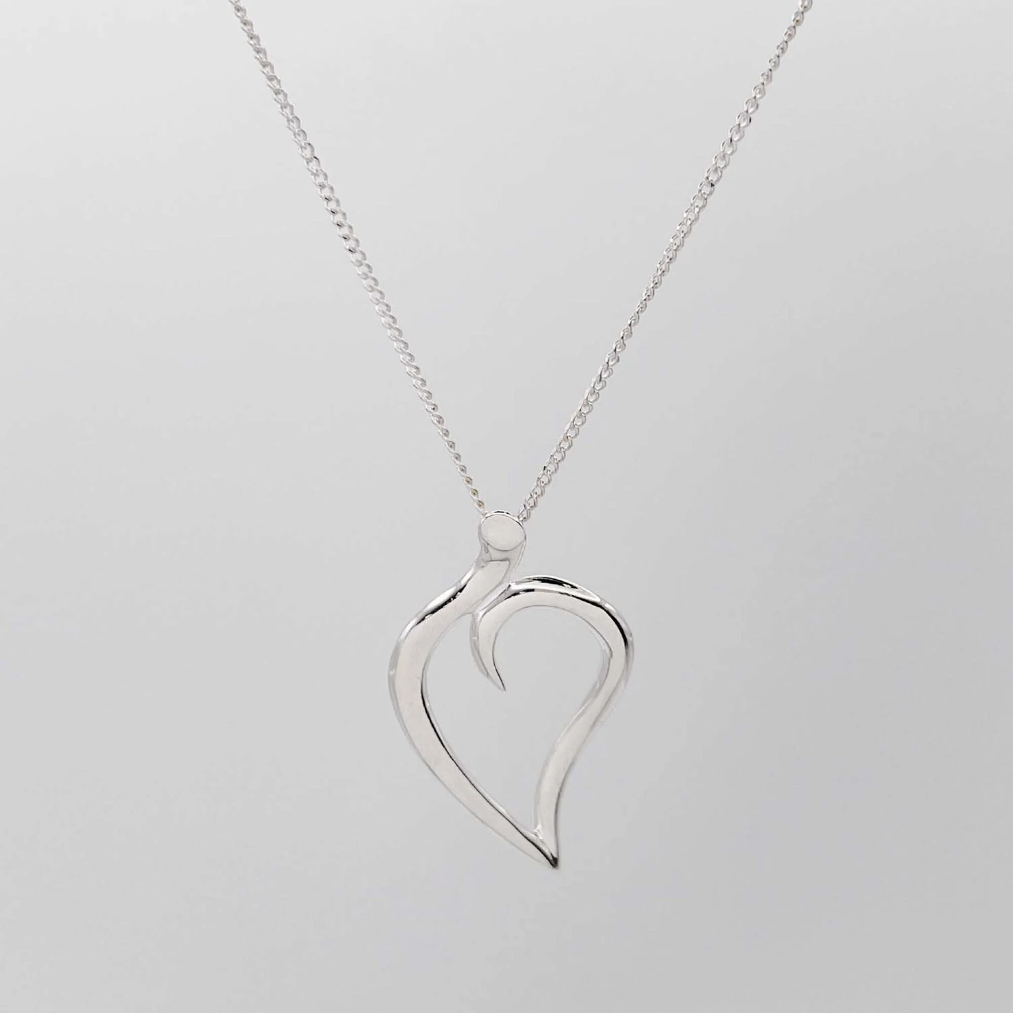 Open Leaf Heart Pendant Necklace Sterling Silver - Image 2