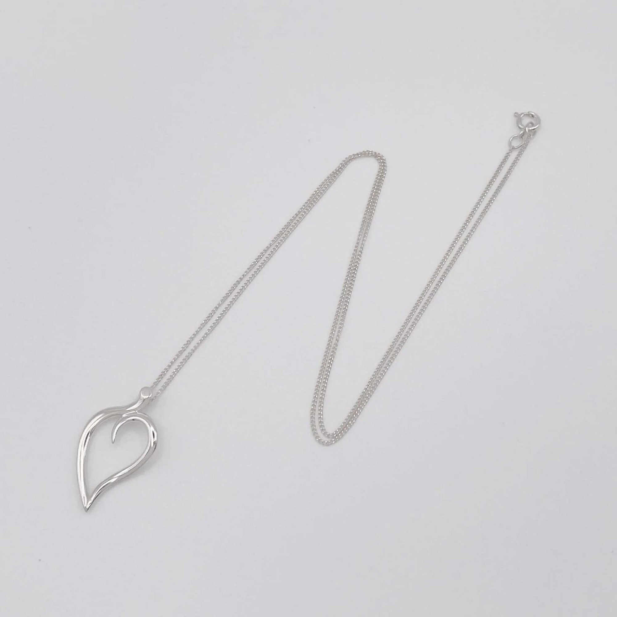 Open Leaf Heart Pendant Necklace Sterling Silver - Image 4