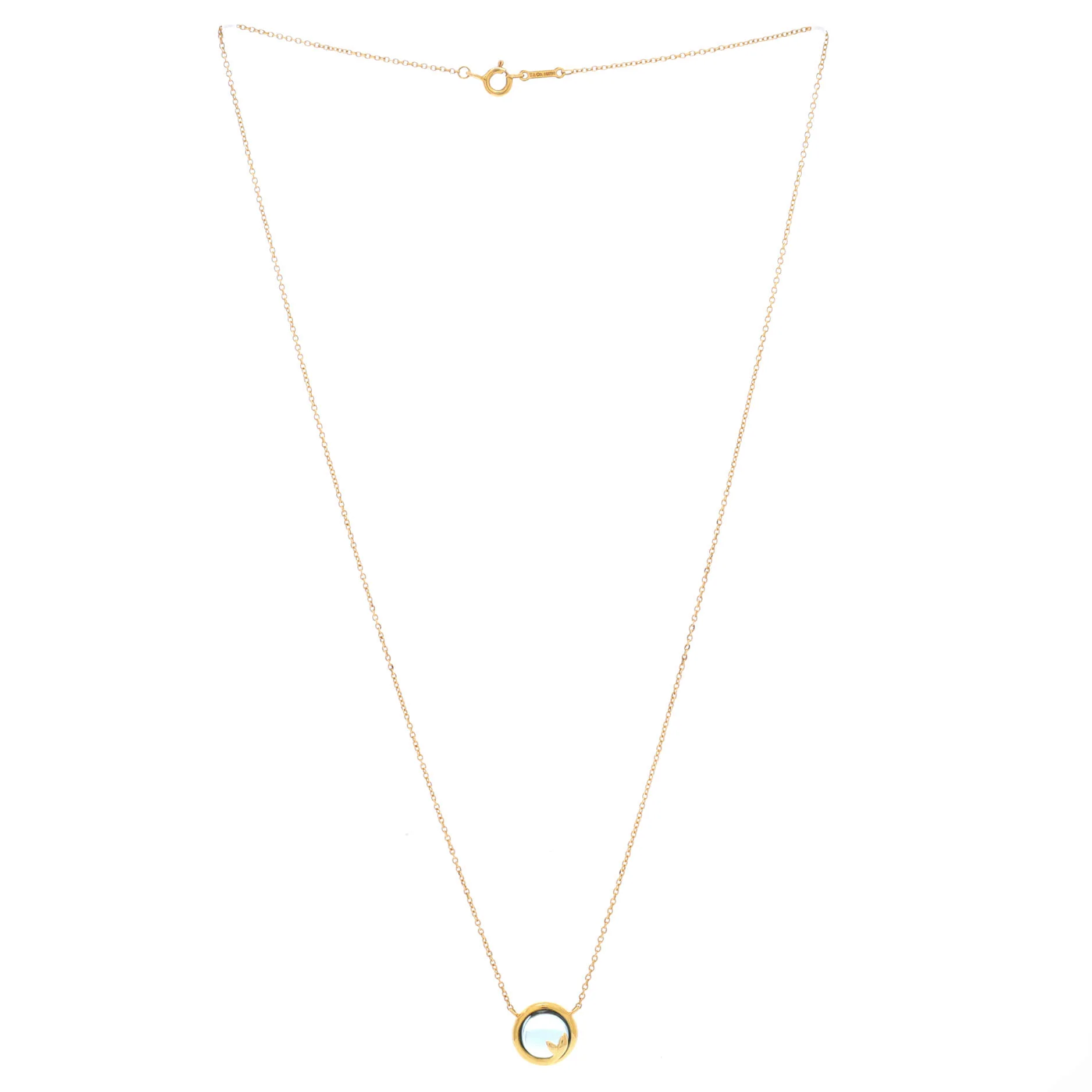 Paloma Picasso Olive Leaf Pendant Necklace 18K Yellow Gold with Blue Topaz - Image 2