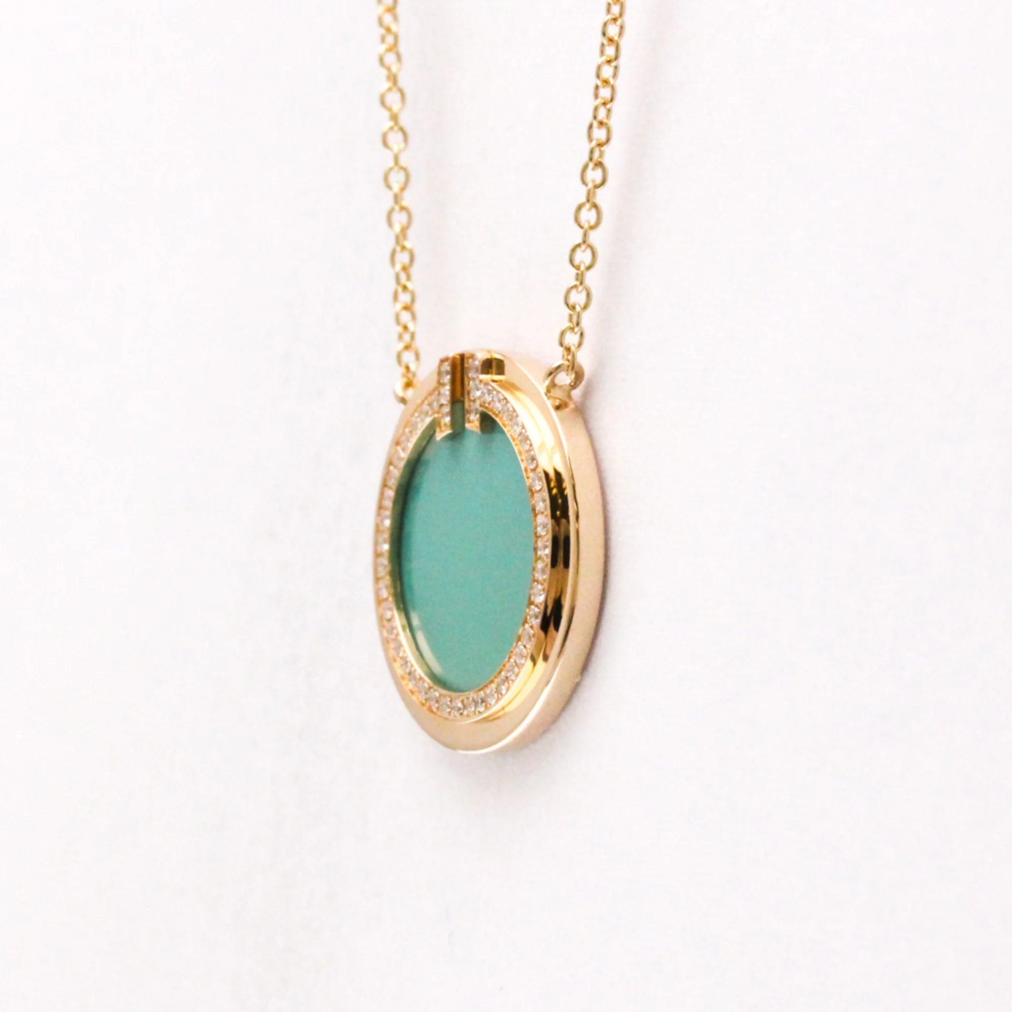 Pendant Necklace 18K Rose Gold With Diamond and Turquoise - Image 3