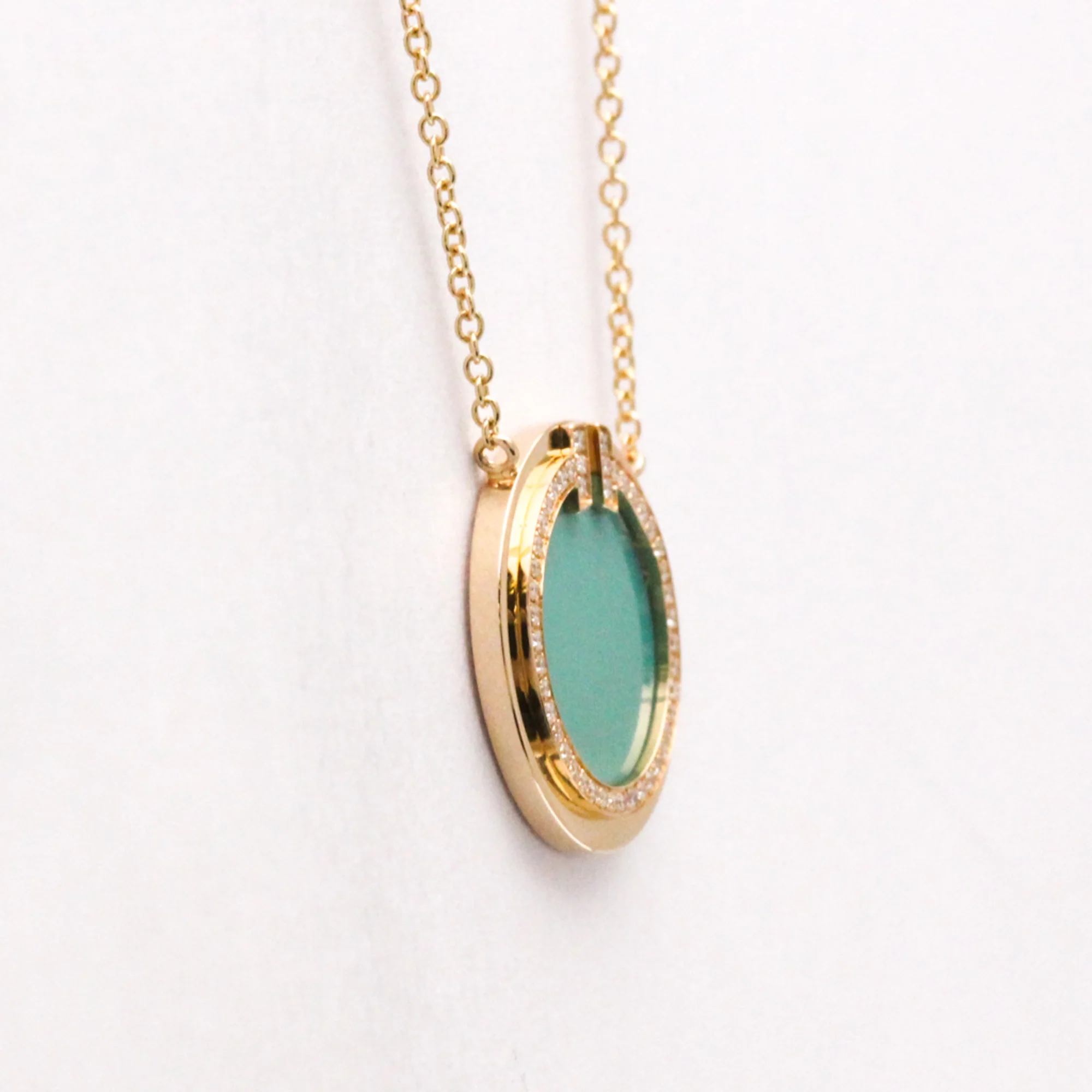 Pendant Necklace 18K Rose Gold With Diamond and Turquoise - Image 4