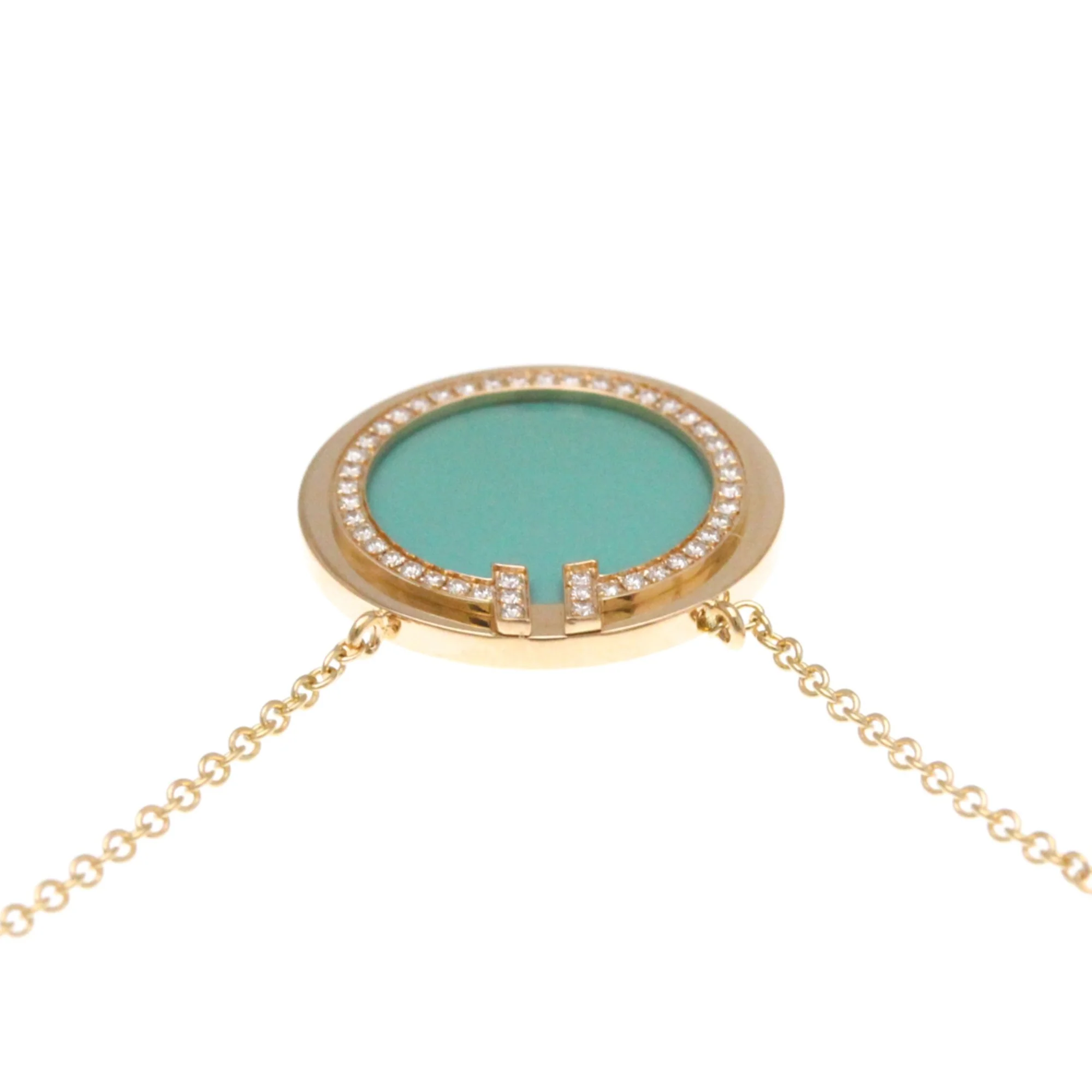 Pendant Necklace 18K Rose Gold With Diamond and Turquoise - Image 6