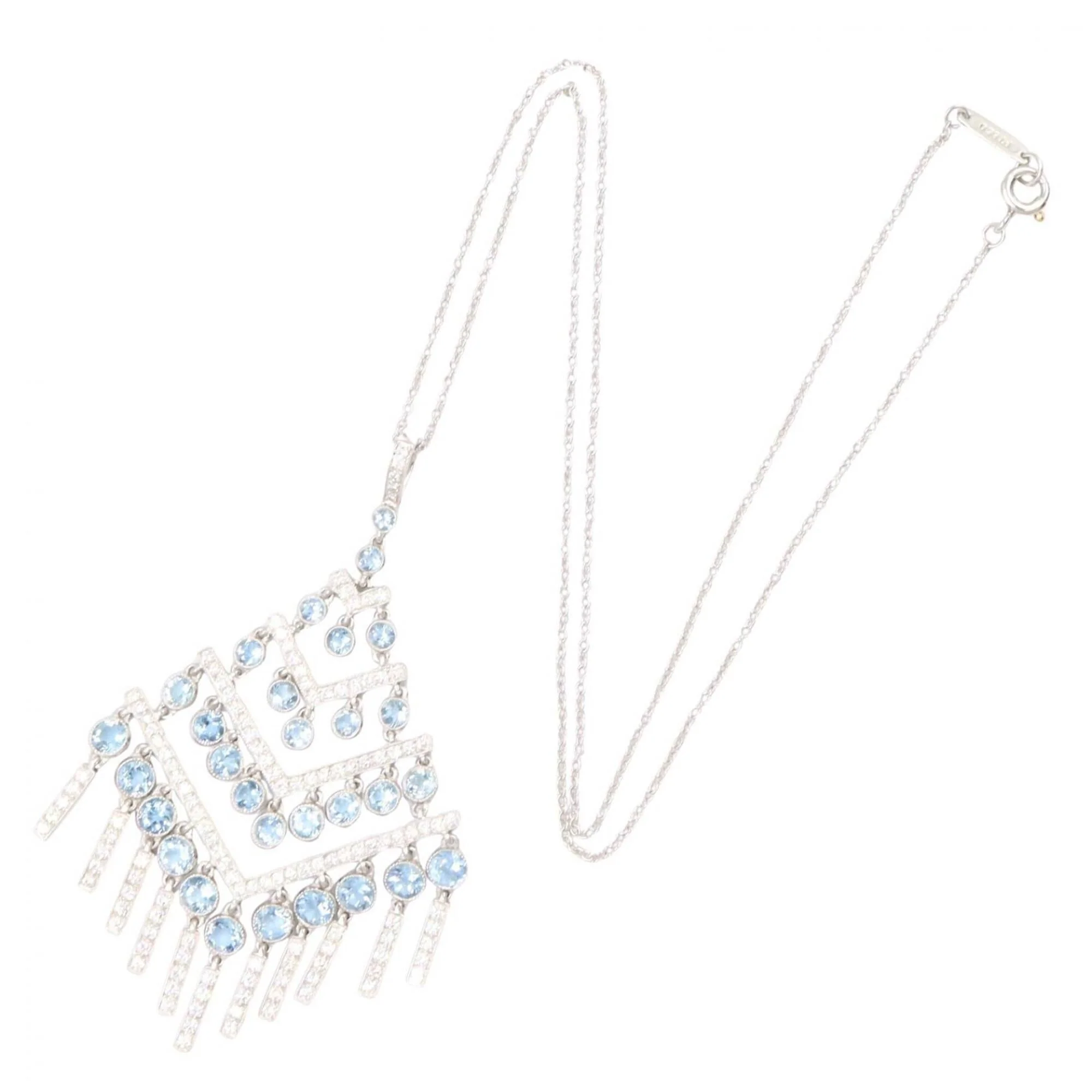 Pendant Necklace Platinum with Aquamarine and Diamond - Image 2