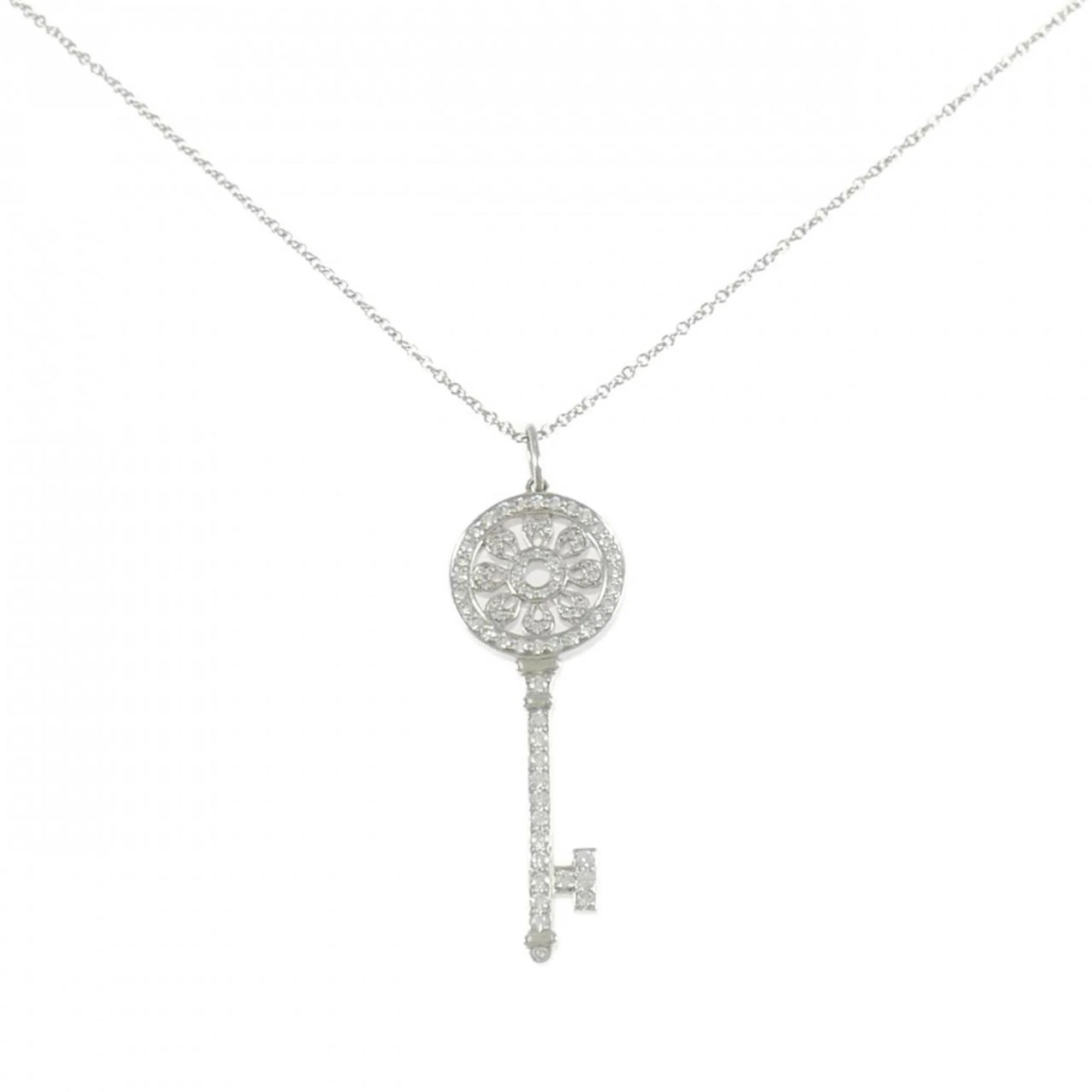 Petal Key Pendant Necklace Platinum with Diamond