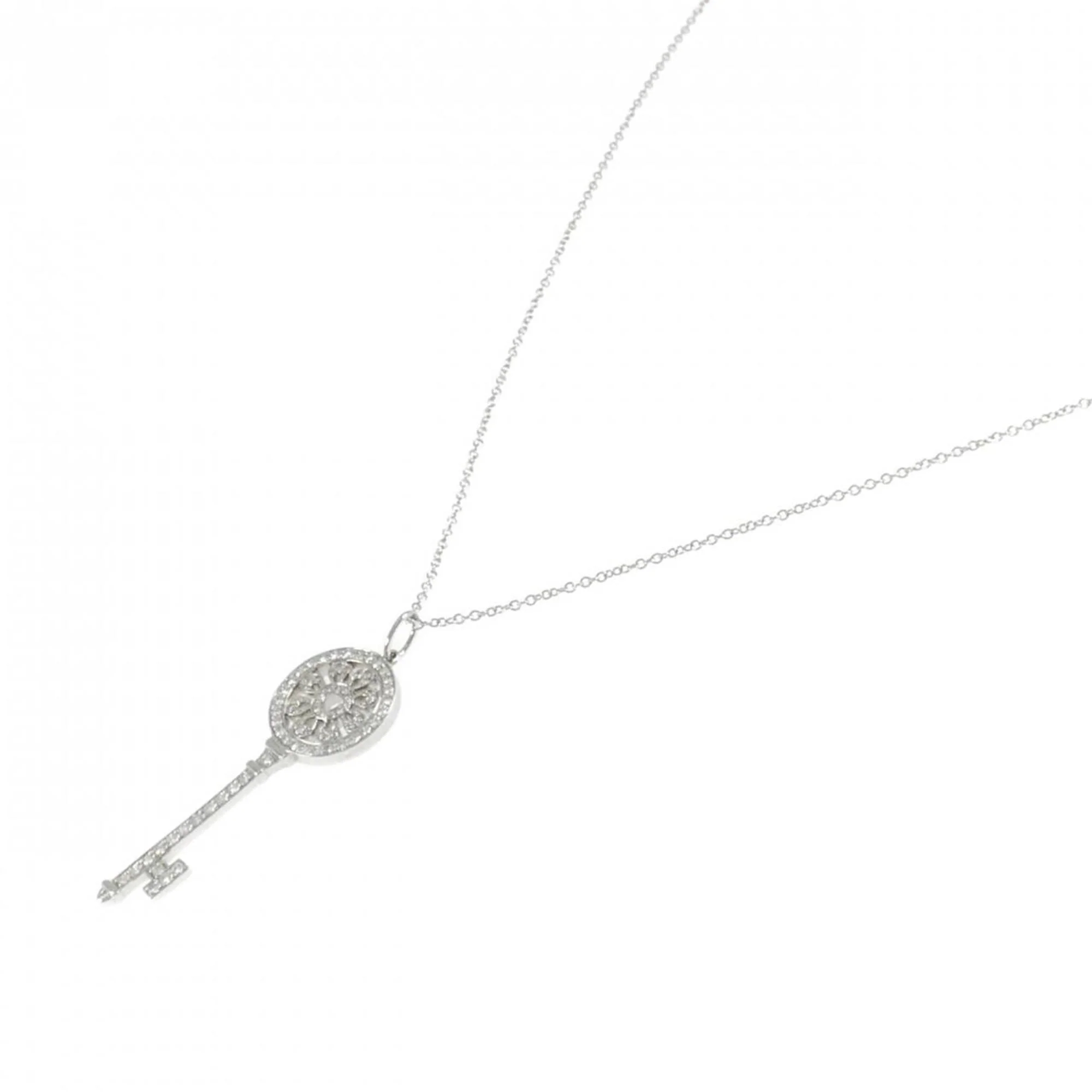 Petal Key Pendant Necklace Platinum with Diamond - Image 2