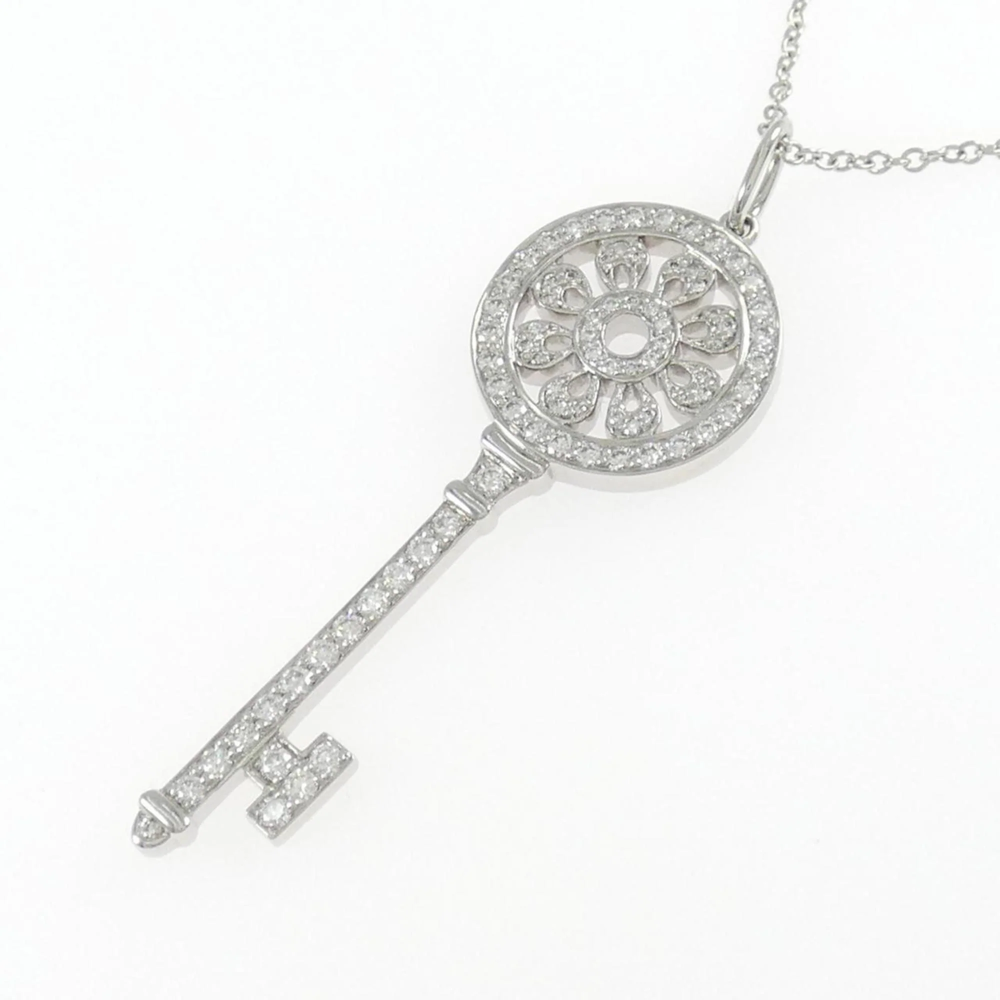 Petal Key Pendant Necklace Platinum with Diamond - Image 3